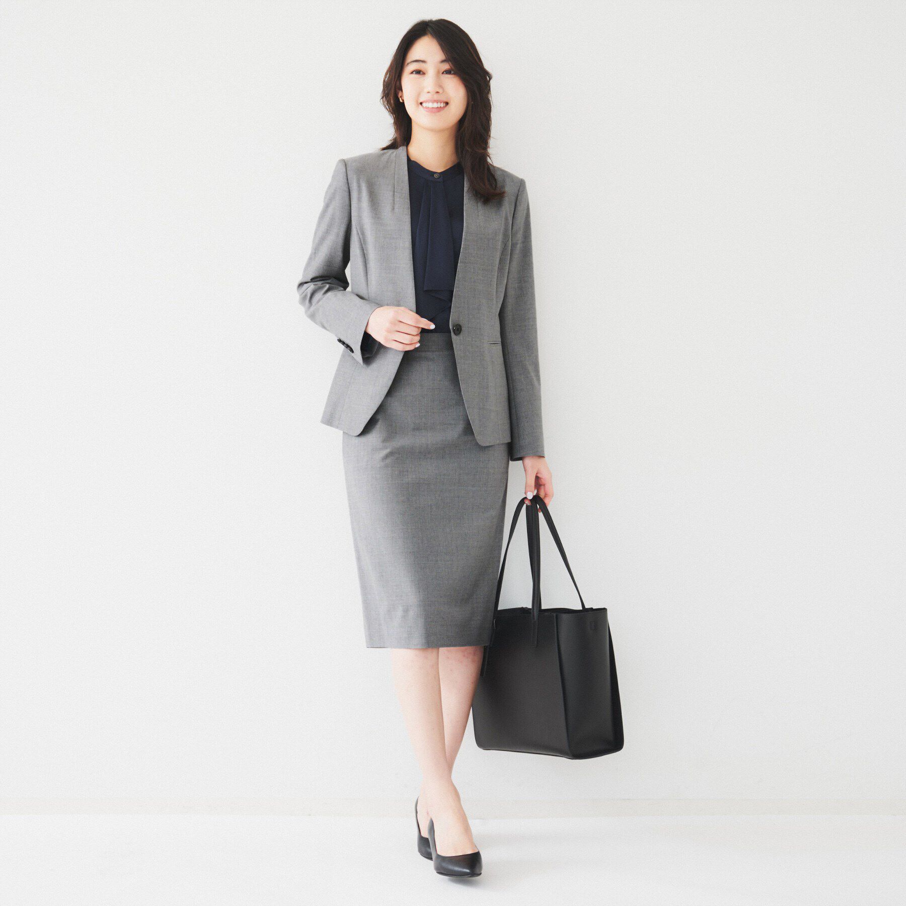 UNTITLED「【通勤スーツ】ウーステッド カラーレスジャケット」|ノーカラージャケット|