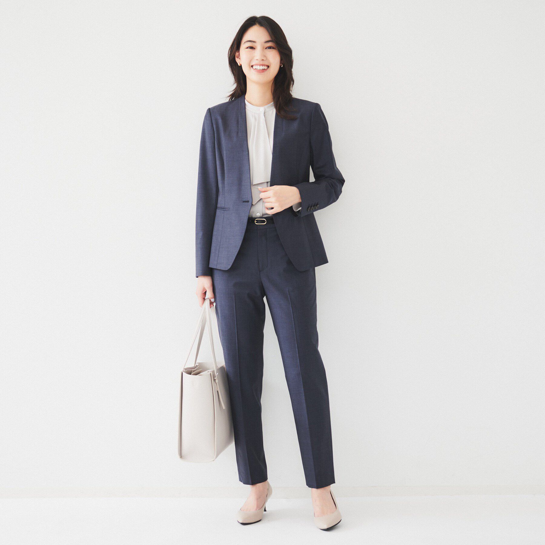 UNTITLED「【通勤スーツ】ウーステッド カラーレスジャケット」|ノーカラージャケット|