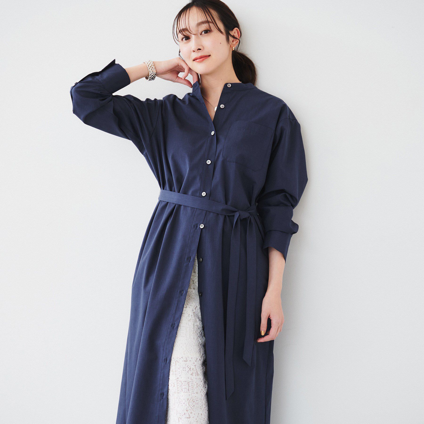 UNTITLED「バンドカラーシャツワンピース」|ワンピース|