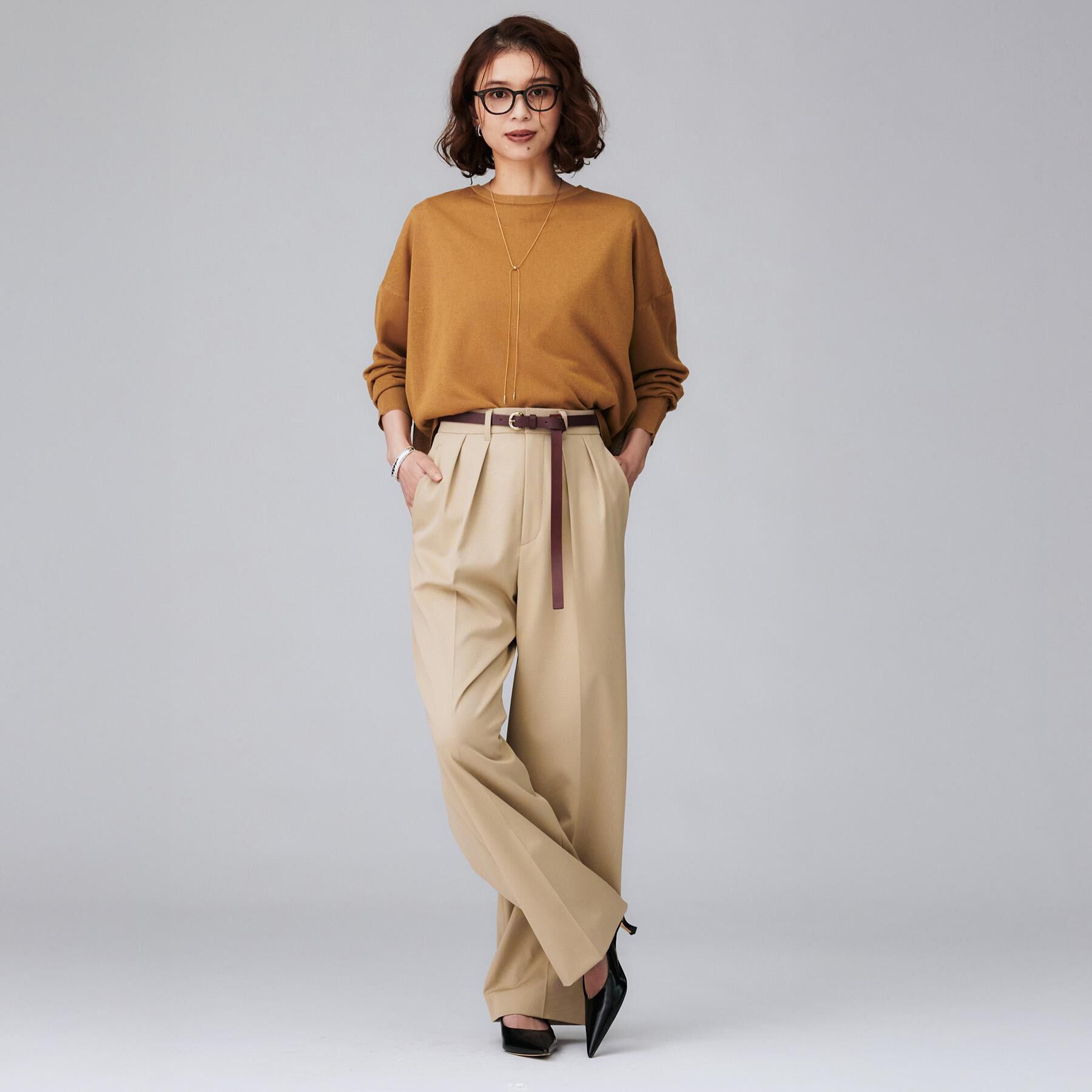 UNTITLED「【洗える/はっ水/後ろウエストゴム】ストレッチ2タックワイドパンツ」|その他|