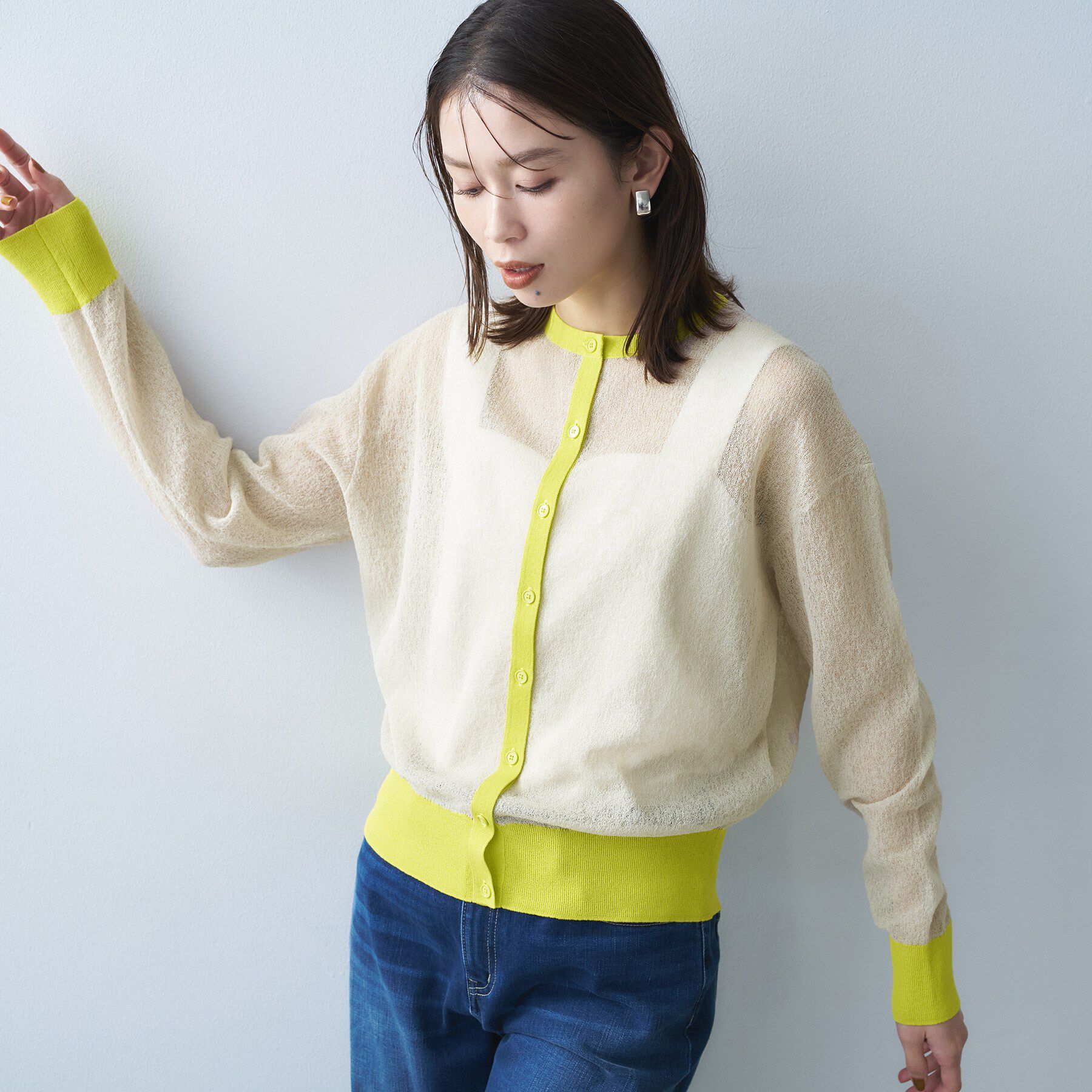 UNTITLED「【洗える】シアーニットカーディガン」|カーディガン|