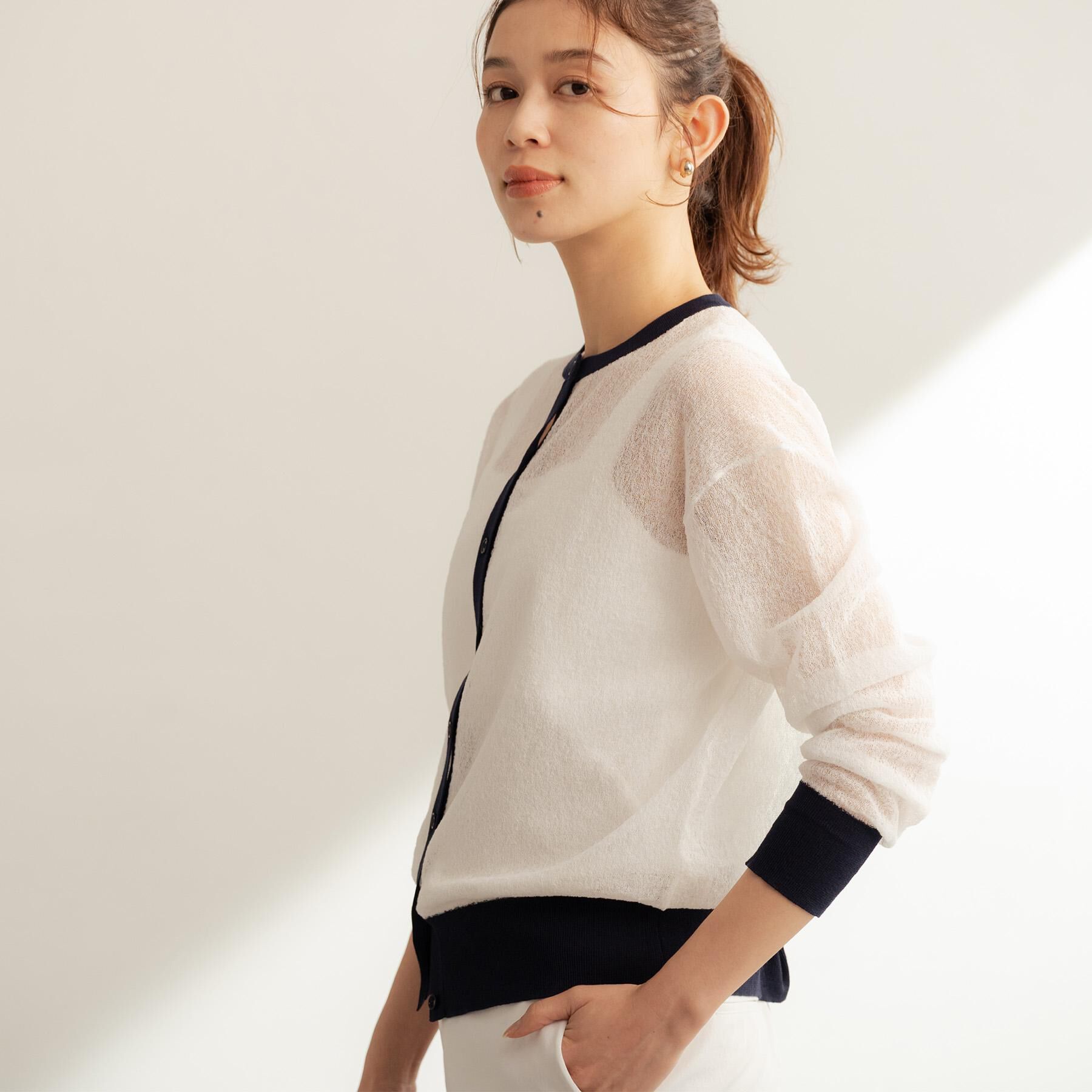 UNTITLED「【洗える】シアーニットカーディガン」|カーディガン|