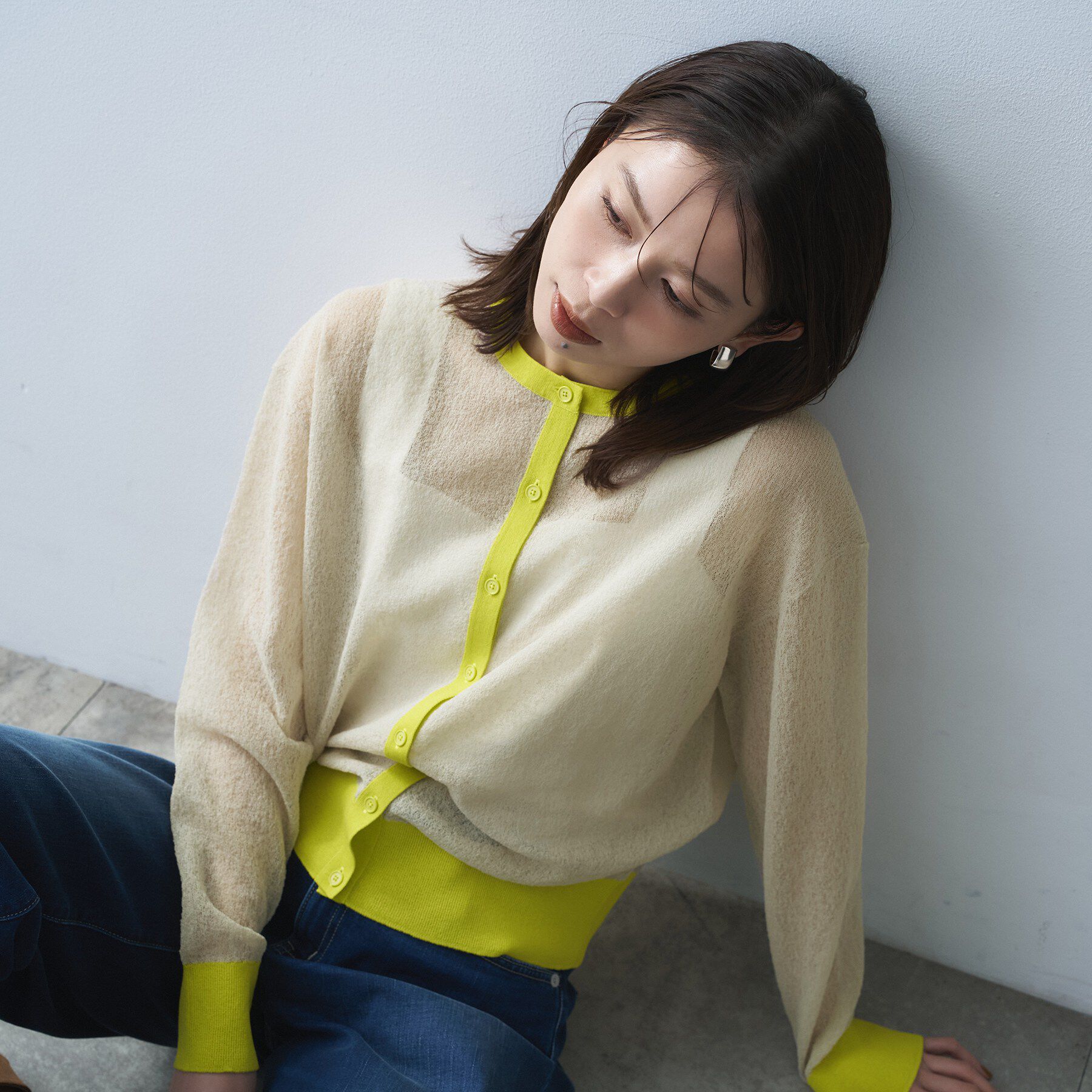 UNTITLED「【洗える】シアーニットカーディガン」|カーディガン|ベージュ(552)