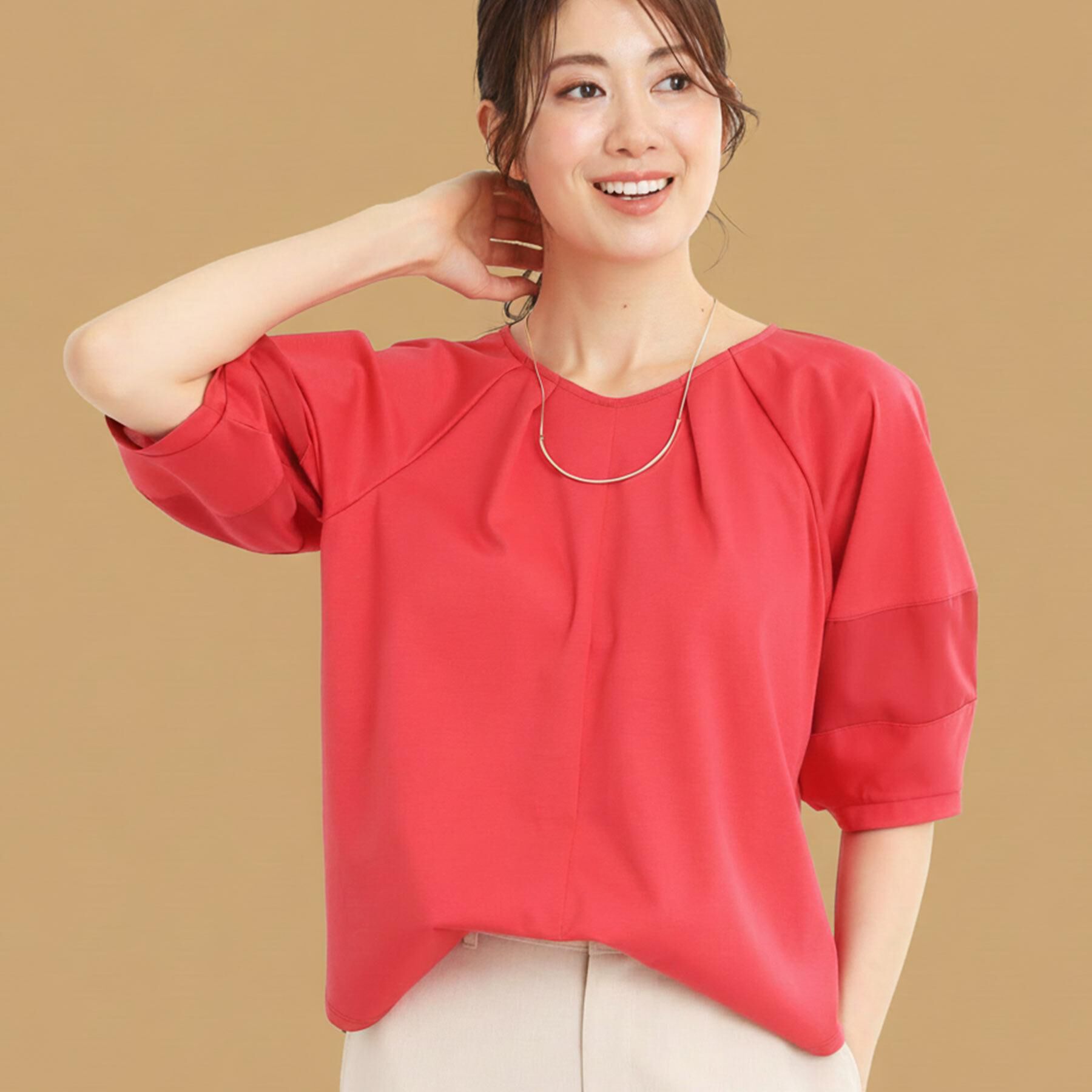 Reflect「【マシンウォッシュ可】キレイめラグランスリーブジャージ」|Tシャツ・カットソー|レッド(062)