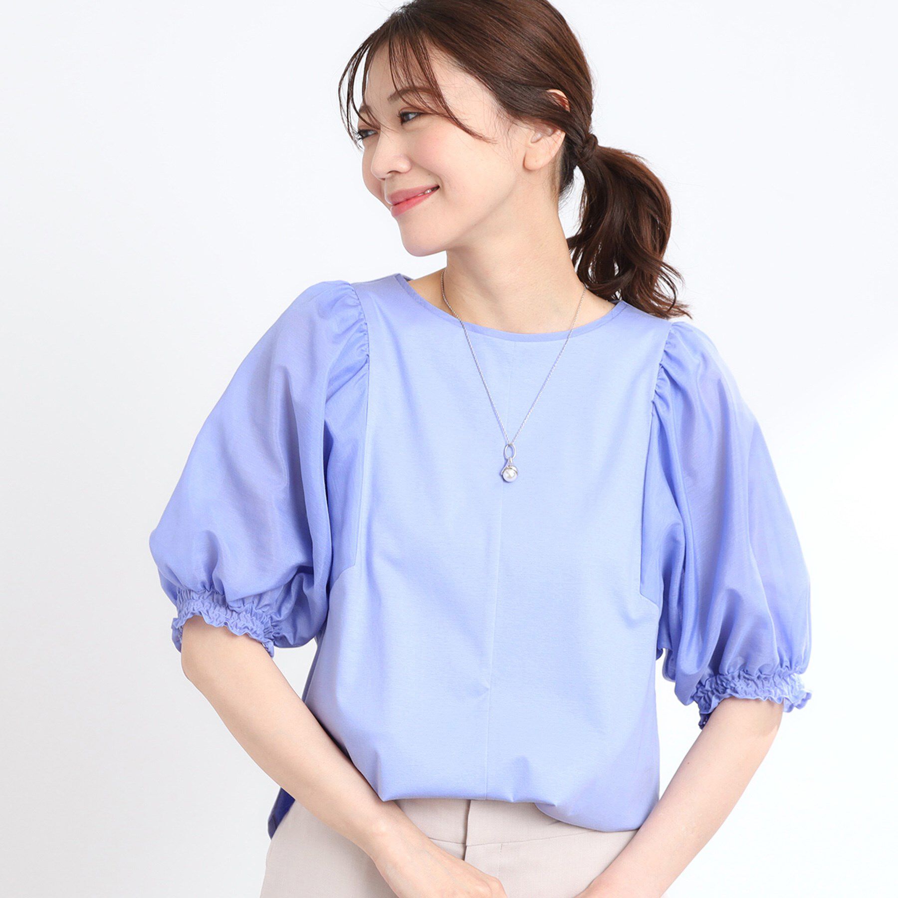 Reflect「【マシンウォッシュ可】シアーパフスリーブTブラウス」|シャツ・ブラウス|