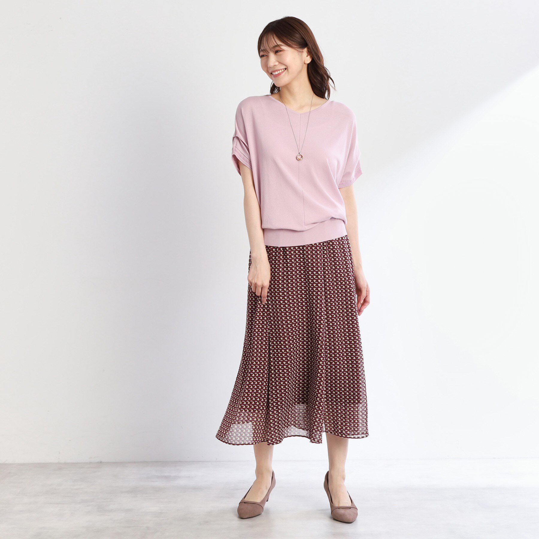 Reflect「【WEB先行カラーあり／マシンウォッシュ可／ウエスト総ゴム】コツキ幾何柄ロングスカート」|スカート|