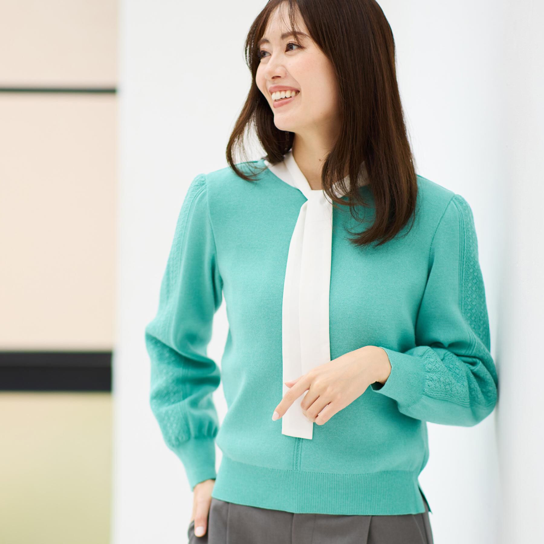 Reflect「【選べる8色／スカートにもパンツにも◎】ウール混ボートネックニット」|ニット・セーター|ミントグリーン(02