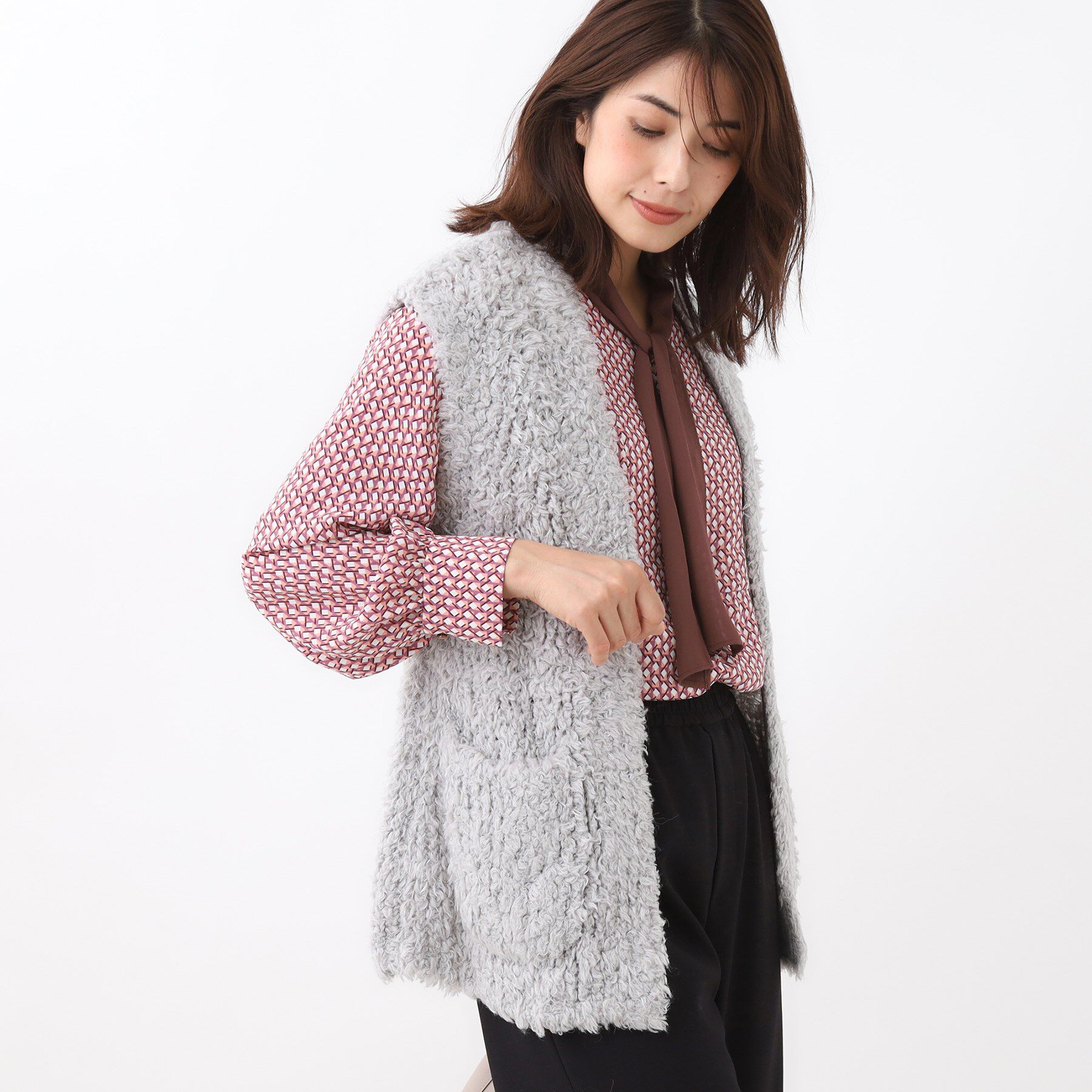 Reflect「【秋映え／ふんわり軽い／ゆったりシルエット】ファンシーヤーンベスト」|ベスト・ジレ|