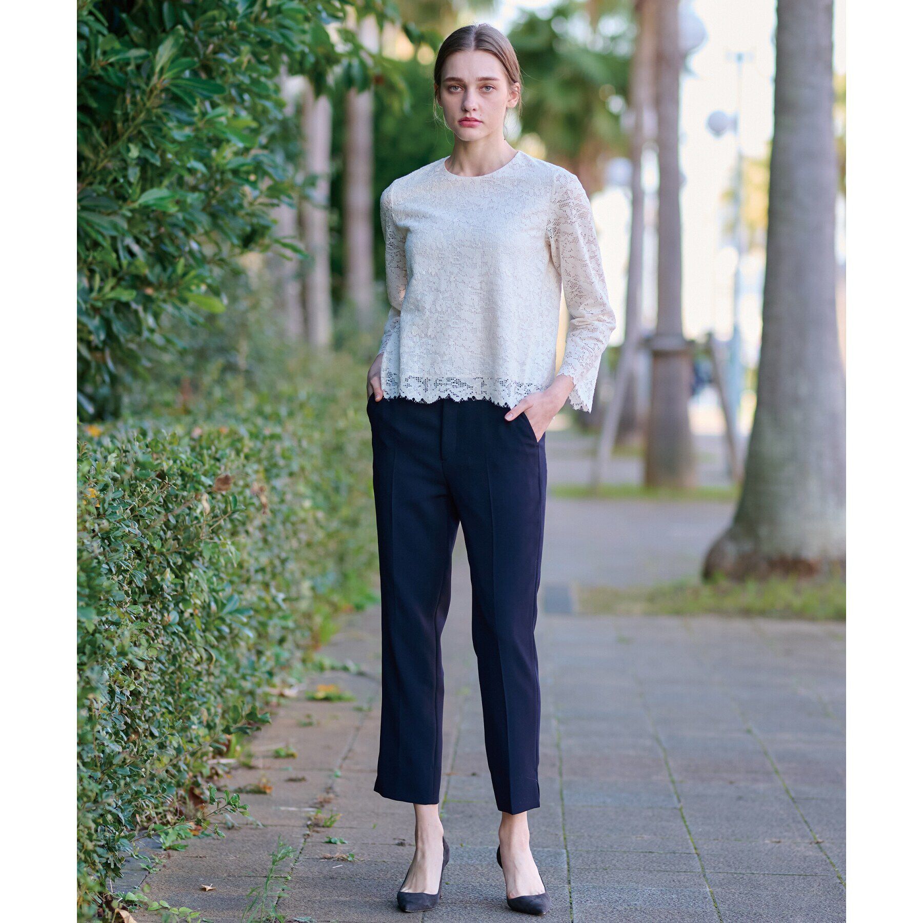 DRESSTERIOR「【通勤/セレモニー/洗える】オーガニックコットンレースブラウス」|シャツ・ブラウス|