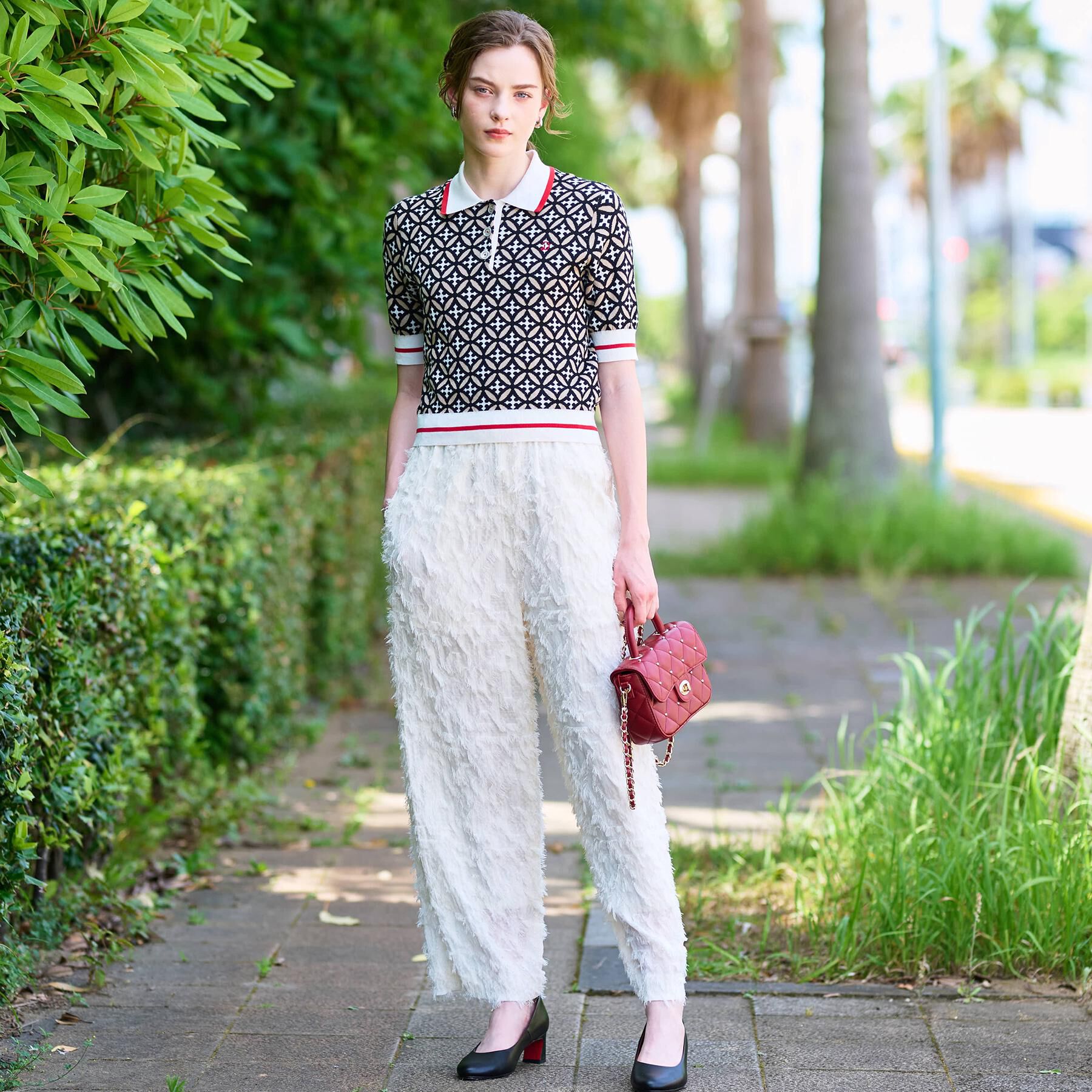 DRESSTERIOR「【コットン100％/オリジナル柄】オーバーラップサークルポロニット」|ニット・セーター|