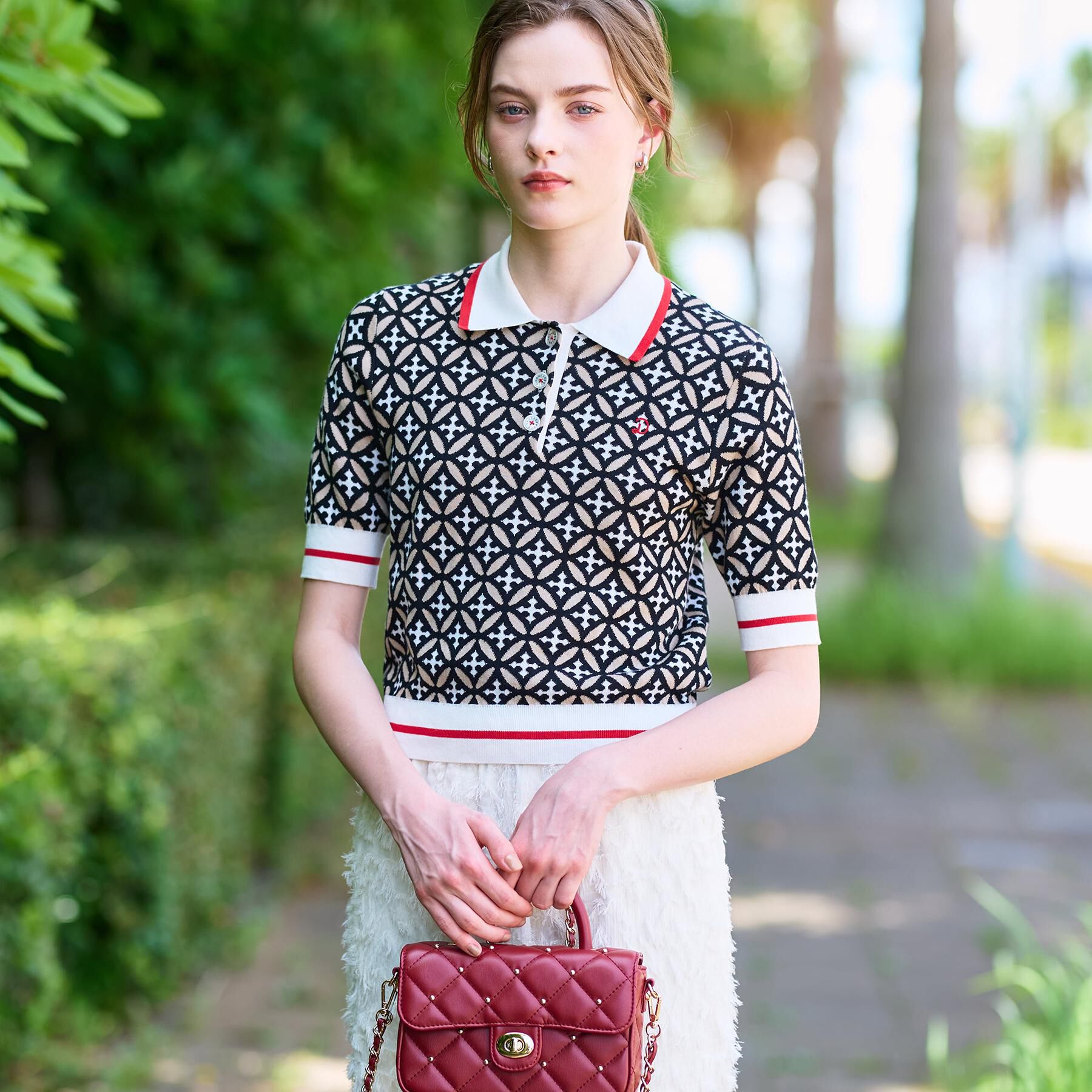 DRESSTERIOR「【コットン100％/オリジナル柄】オーバーラップサークルポロニット」|ニット・セーター|