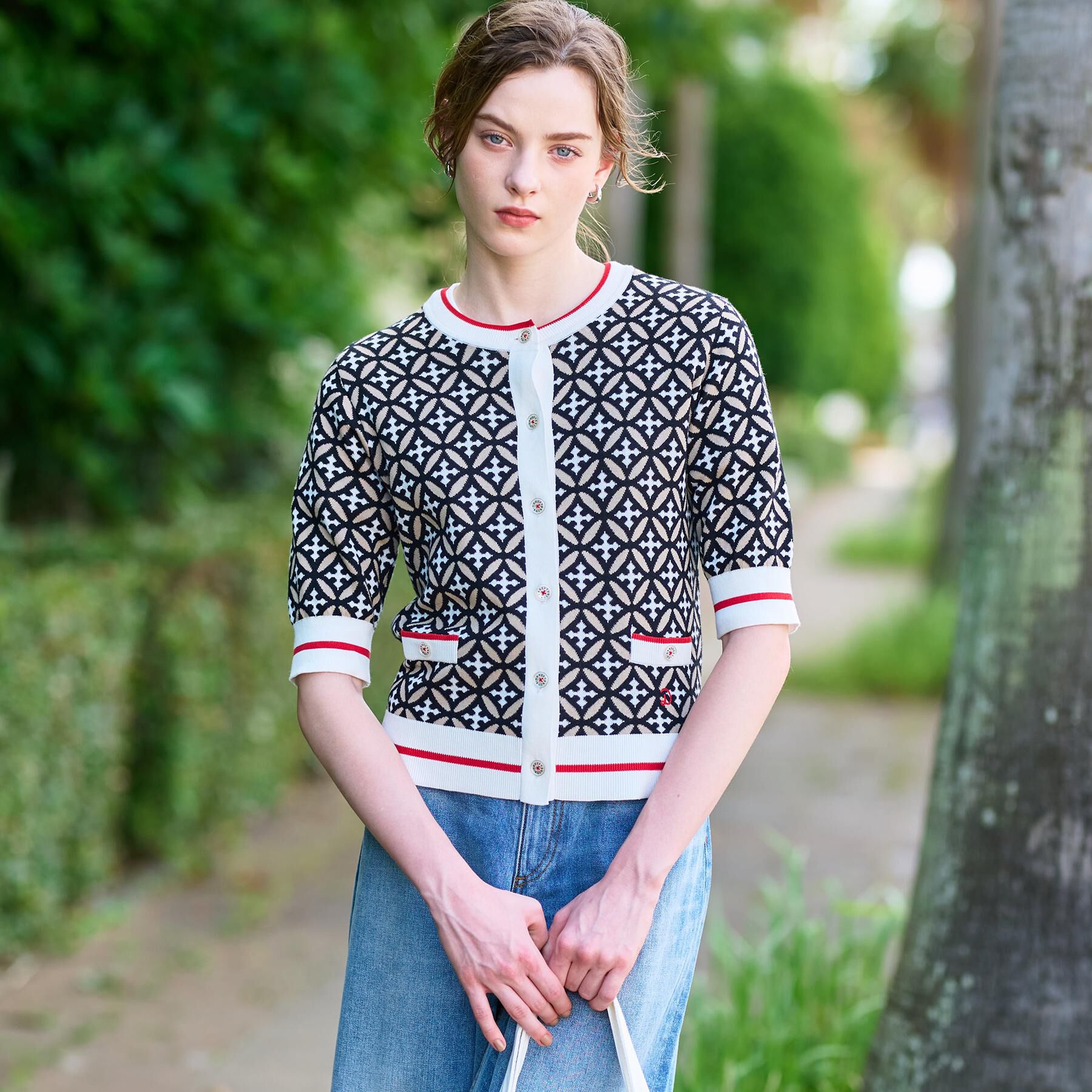 DRESSTERIOR「オーバーラップサークルハーフスリーブカーディガン」|カーディガン|