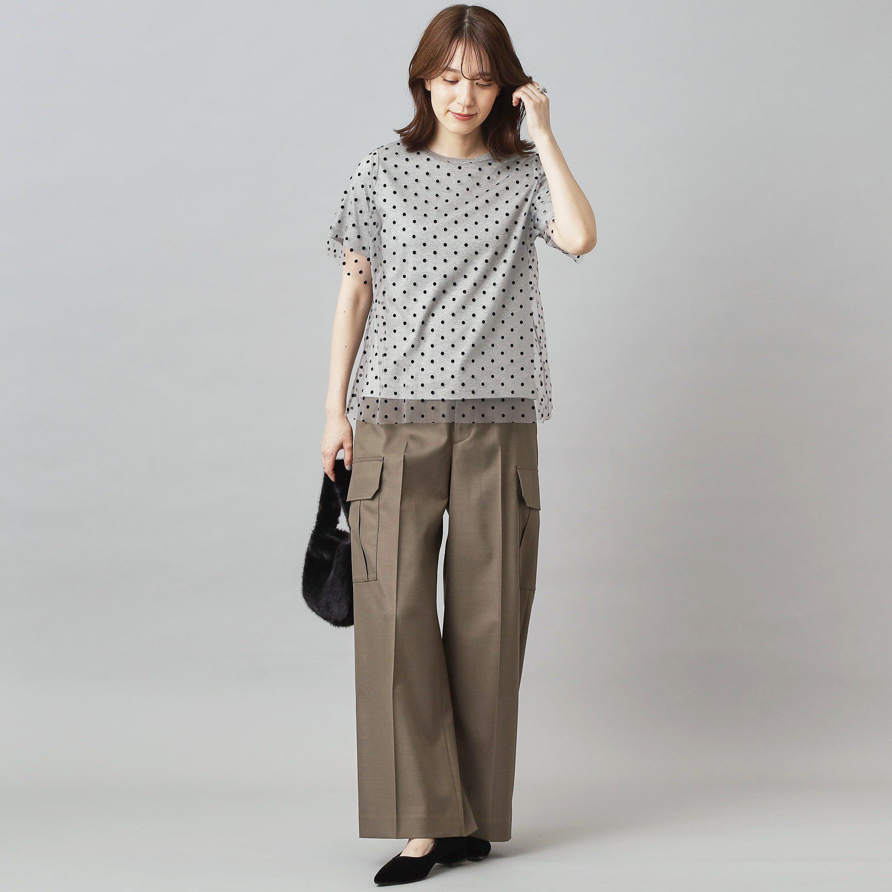 DRESSTERIOR「【洗える／シアー素材】ドットチュールレイヤードTシャツ」|Tシャツ・カットソー|