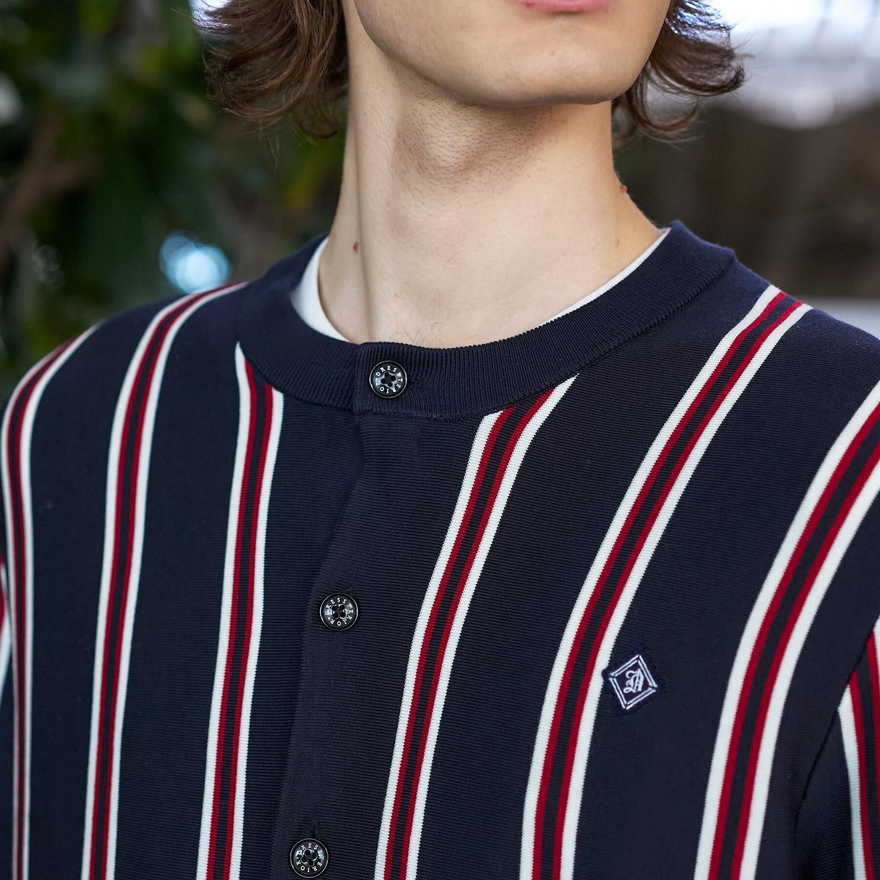 DRESSTERIOR「【ウォッシャブル】ウールレーヨン ストライプラウンドネックカーディガン」|カーディガン|