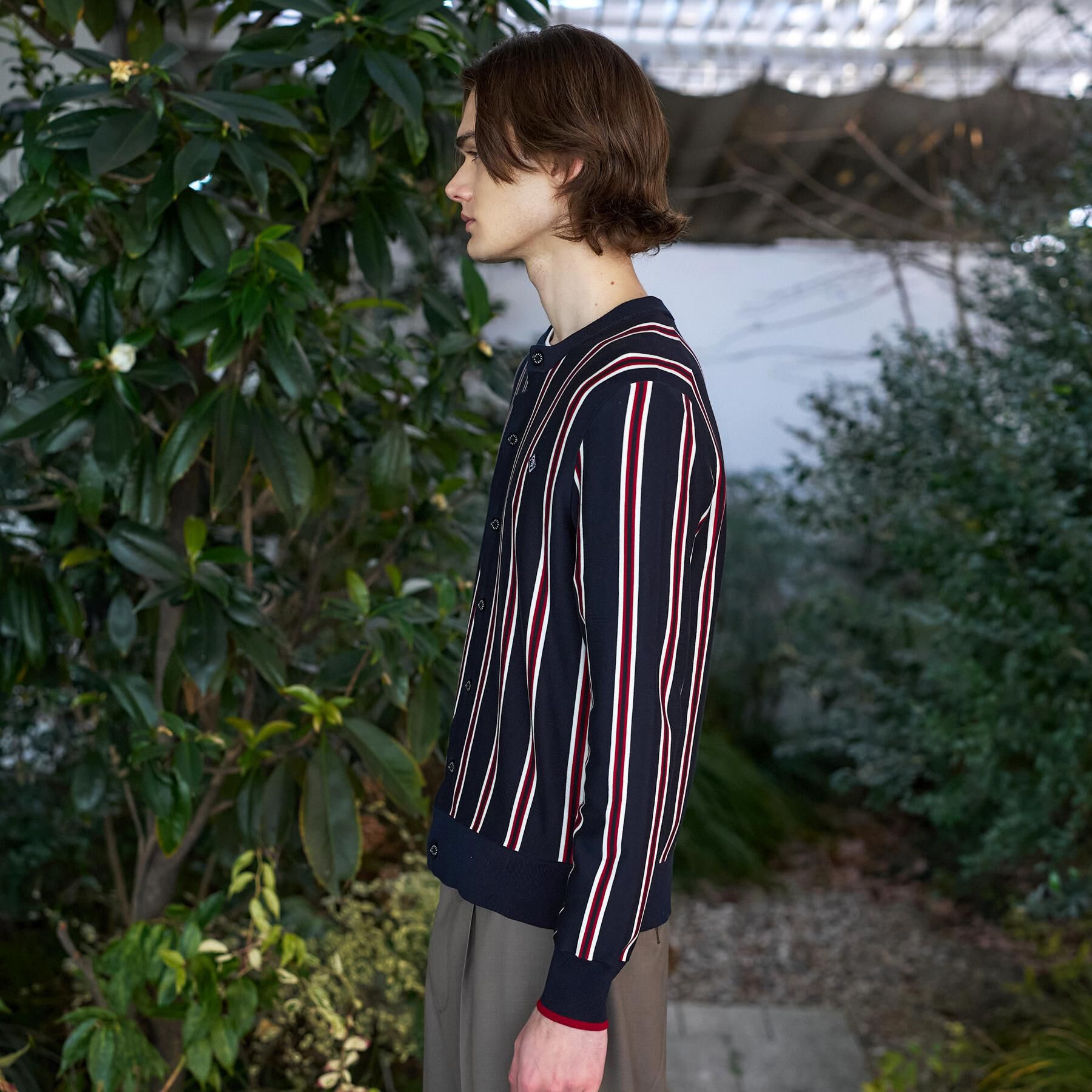 DRESSTERIOR「【ウォッシャブル】ウールレーヨン ストライプラウンドネックカーディガン」|カーディガン|