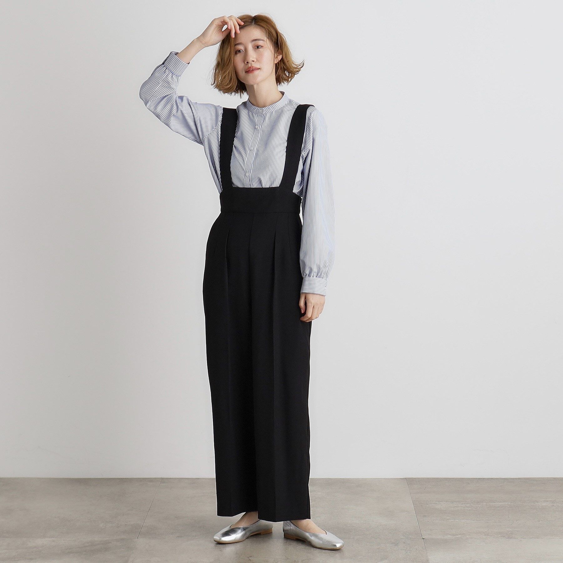 grove「ハイウエストサロペット」|オールインワン|ブラック(019)