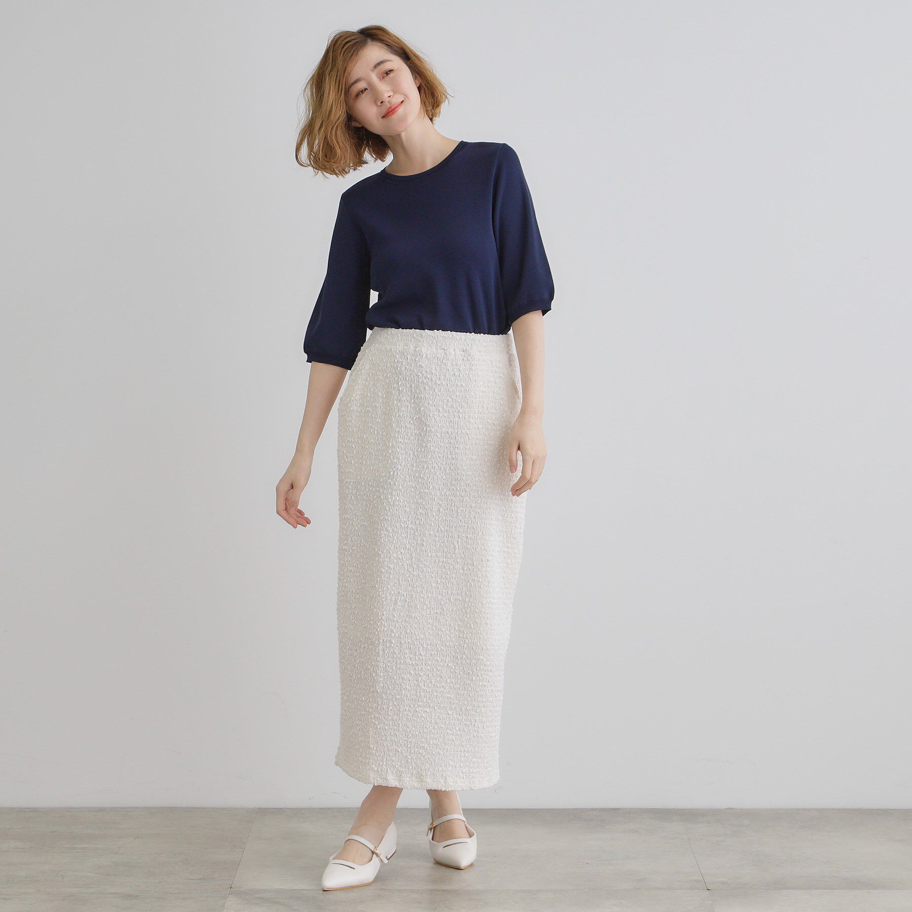 grove「ひんやり多機能・やわらかドライタッチ五分袖プルオーバー」|ニット・セーター|