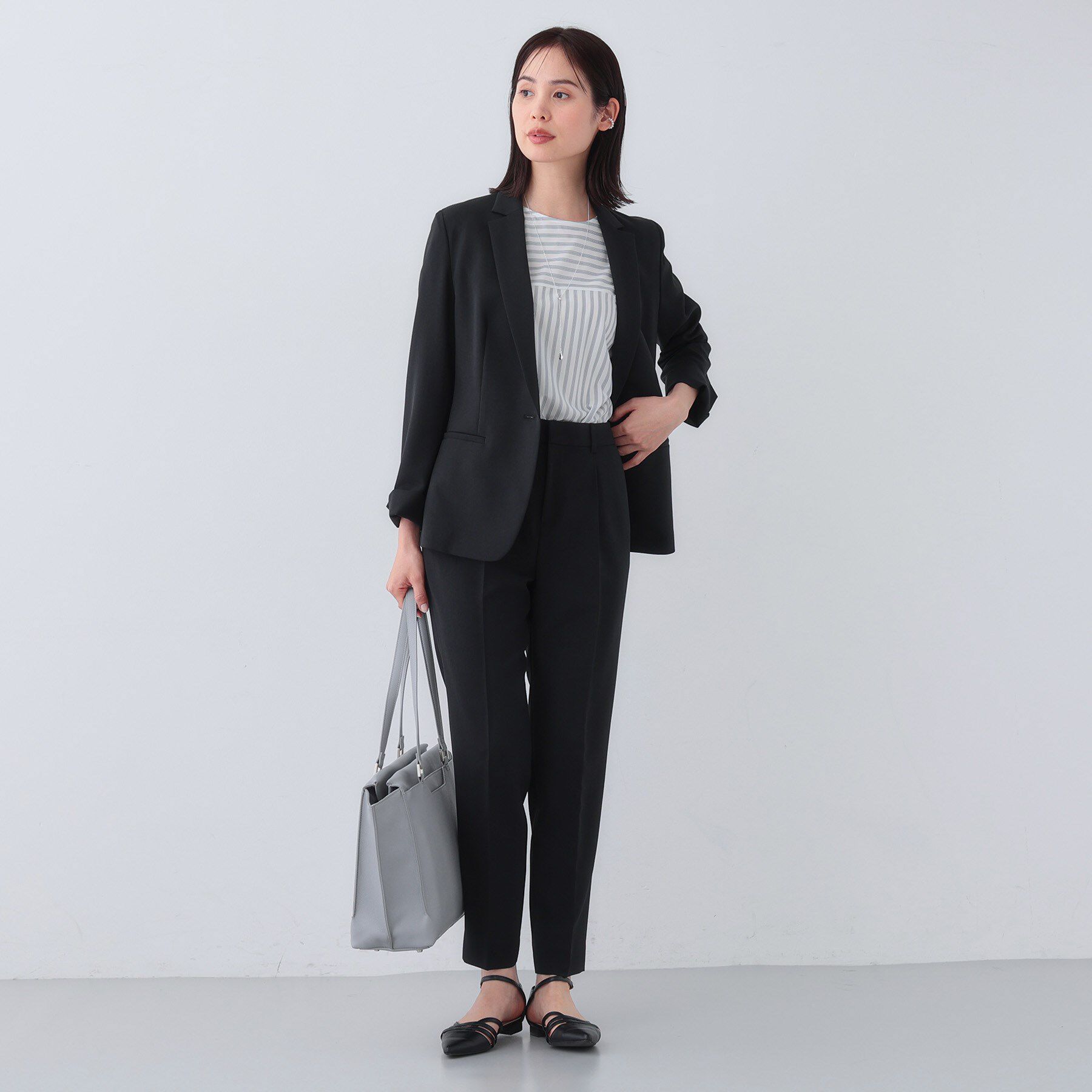 INDIVI「【定番スーツ／UVケア／洗える】ウール調タックテーパードパンツ」|スーツ|