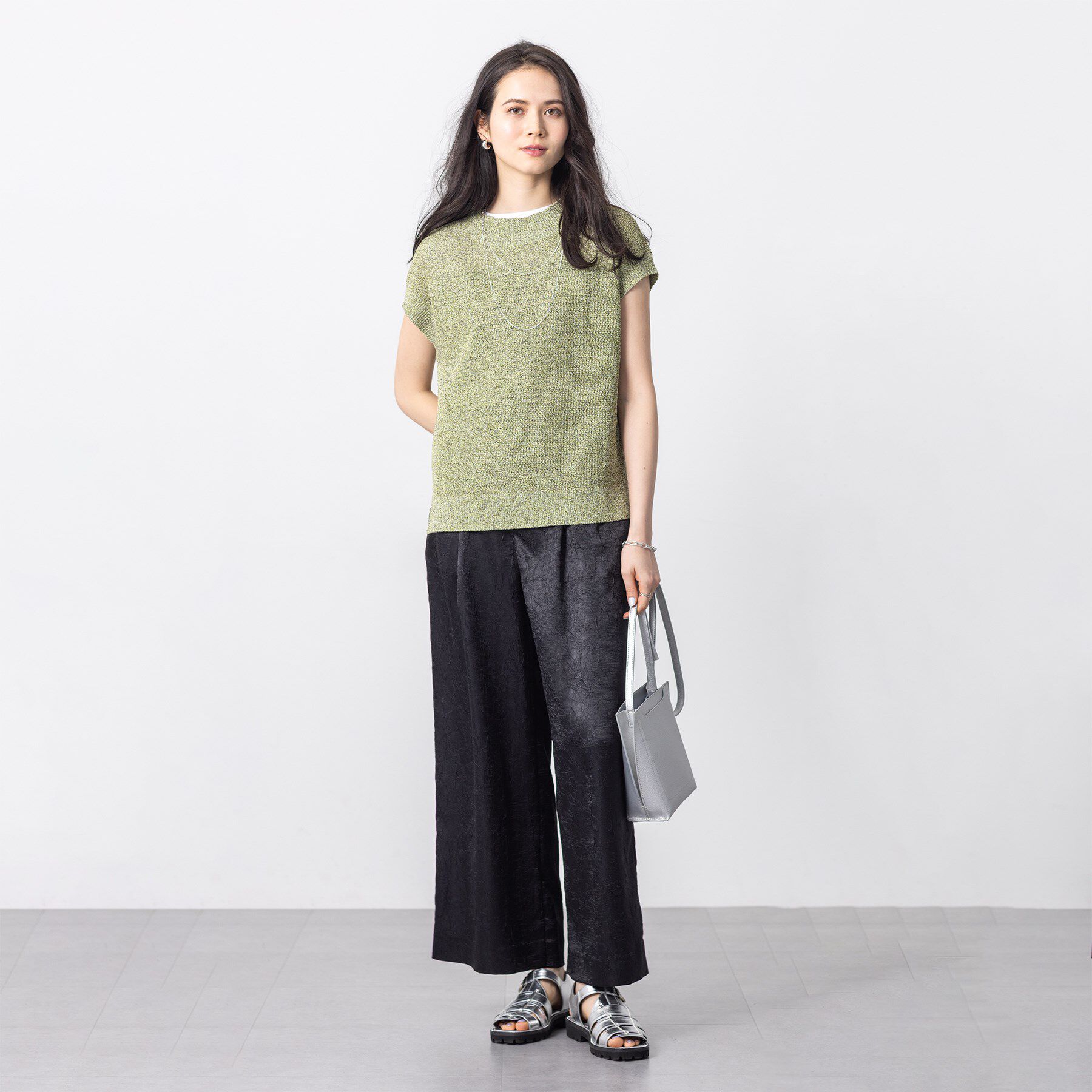 INDIVI「【和紙混素材】フレンチスリーブミックスカラーニット」|ニット・セーター|