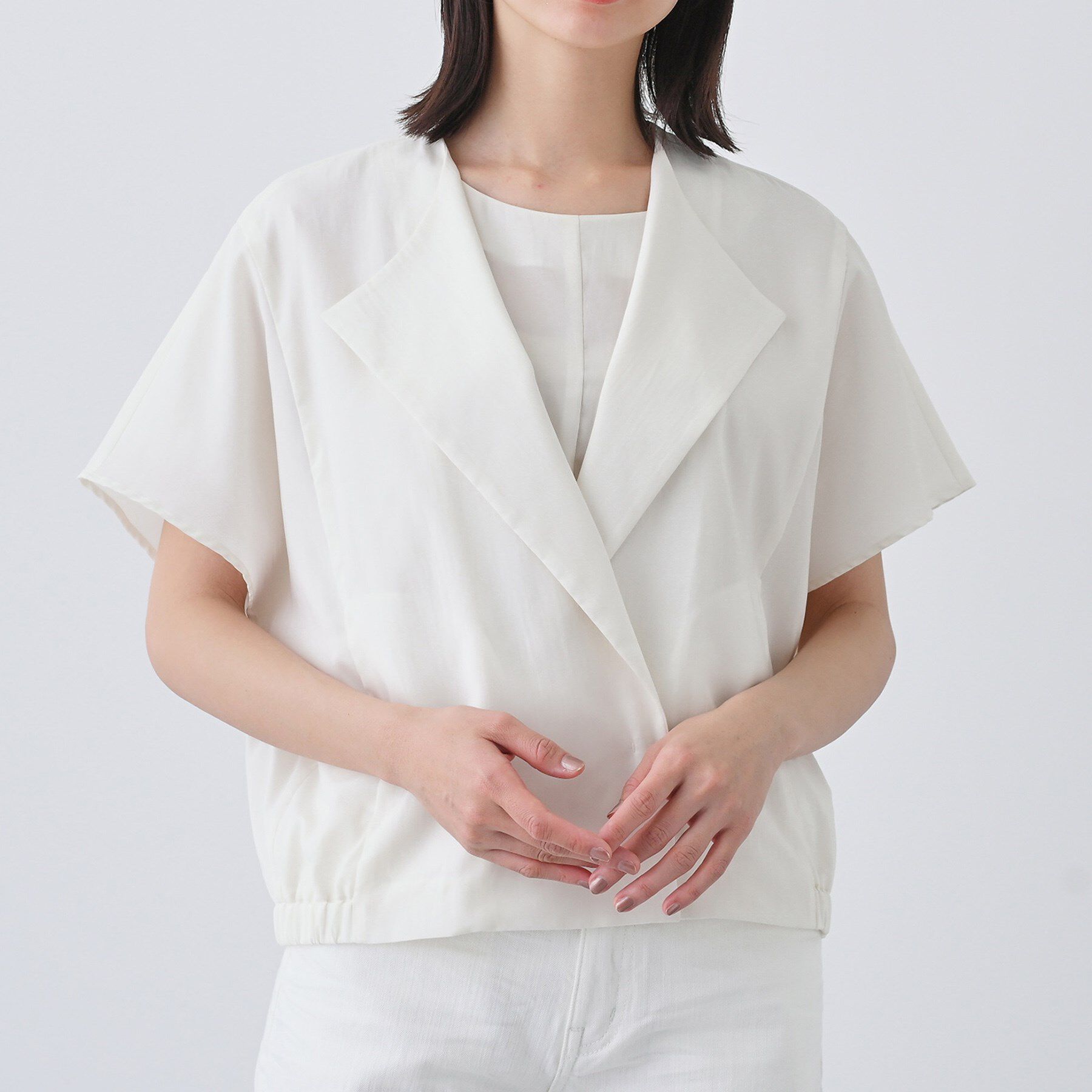 INDIVI「【通気性◎撥水／UVケア】フレンチスリーブ ブラウスライクジャケット」|テーラードジャケット|