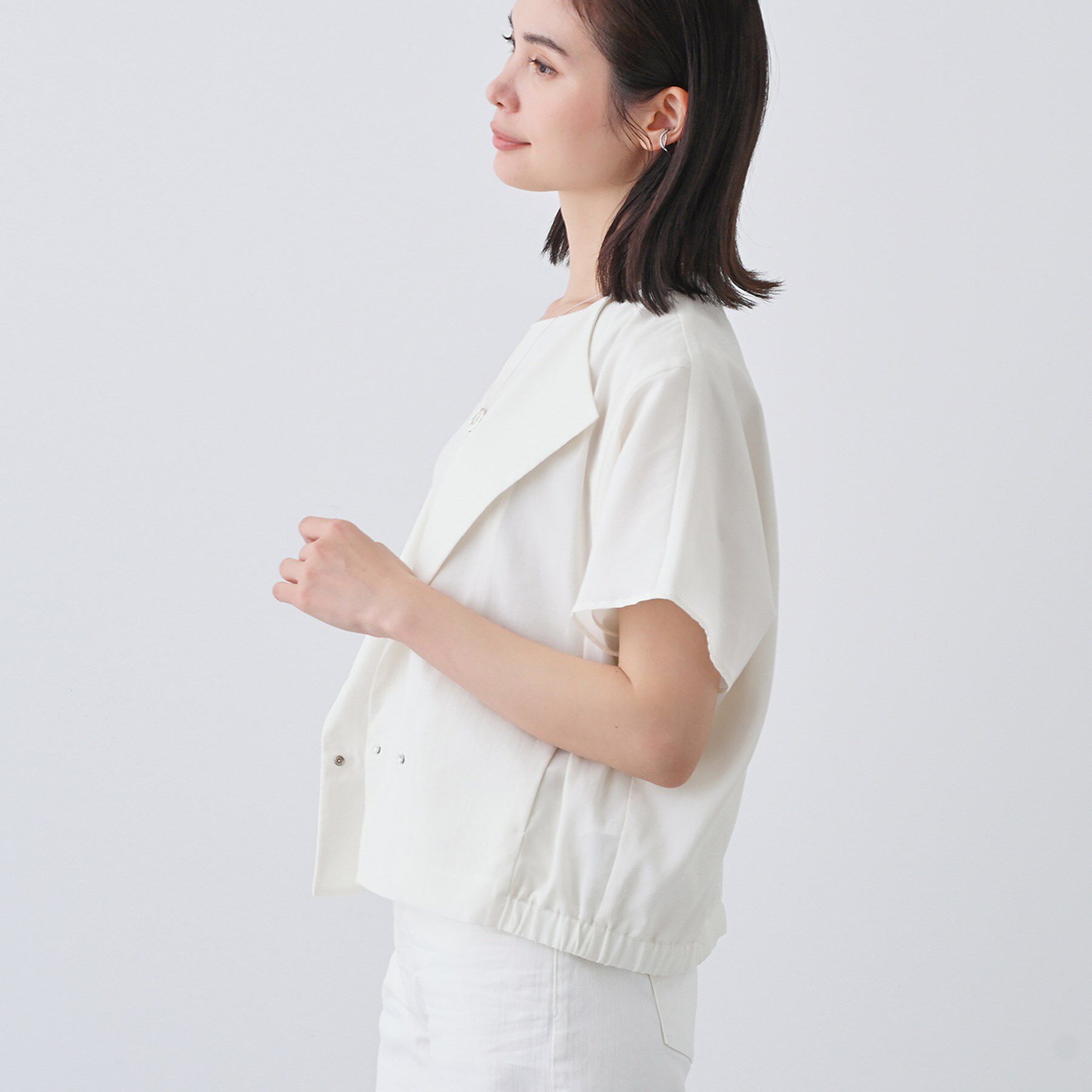 INDIVI「【通気性◎撥水／UVケア】フレンチスリーブ ブラウスライクジャケット」|テーラードジャケット|