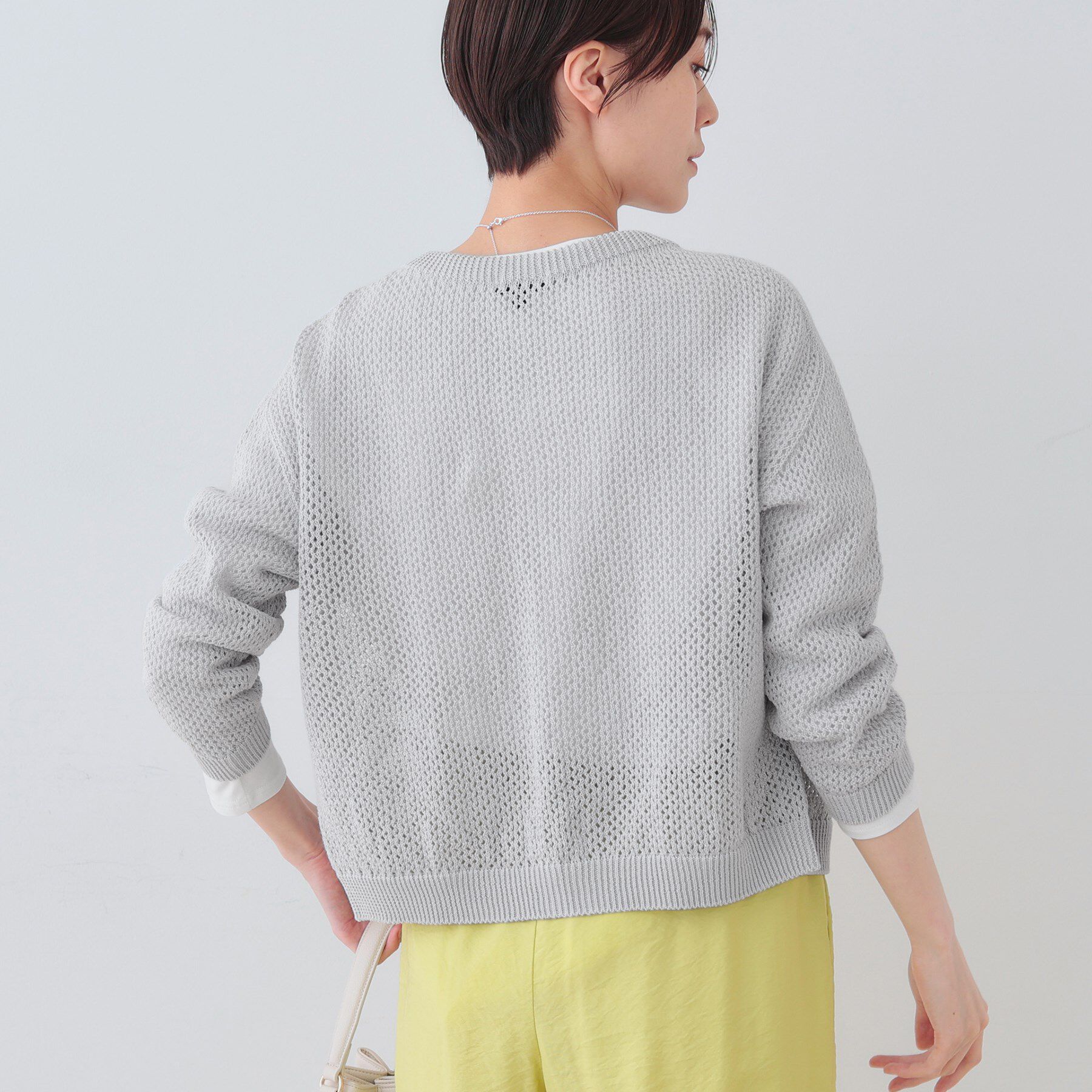 INDIVI「【洗える／コットン100％】メッシュ柄ニットブルゾン」|カーディガン|