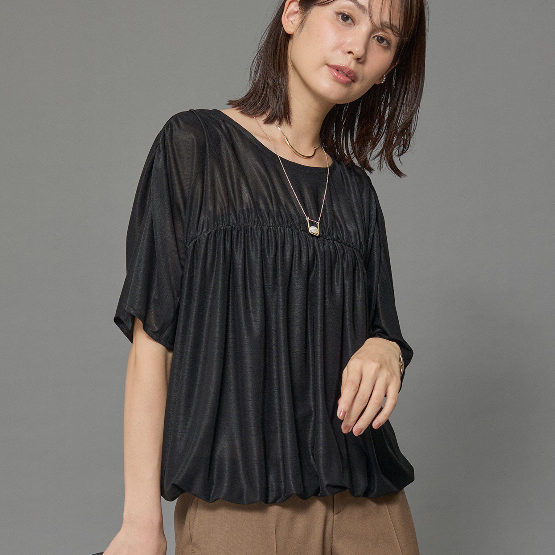 INDIVI「【洗える／体型カバー】シャーリングシアートップス」|Tシャツ・カットソー|