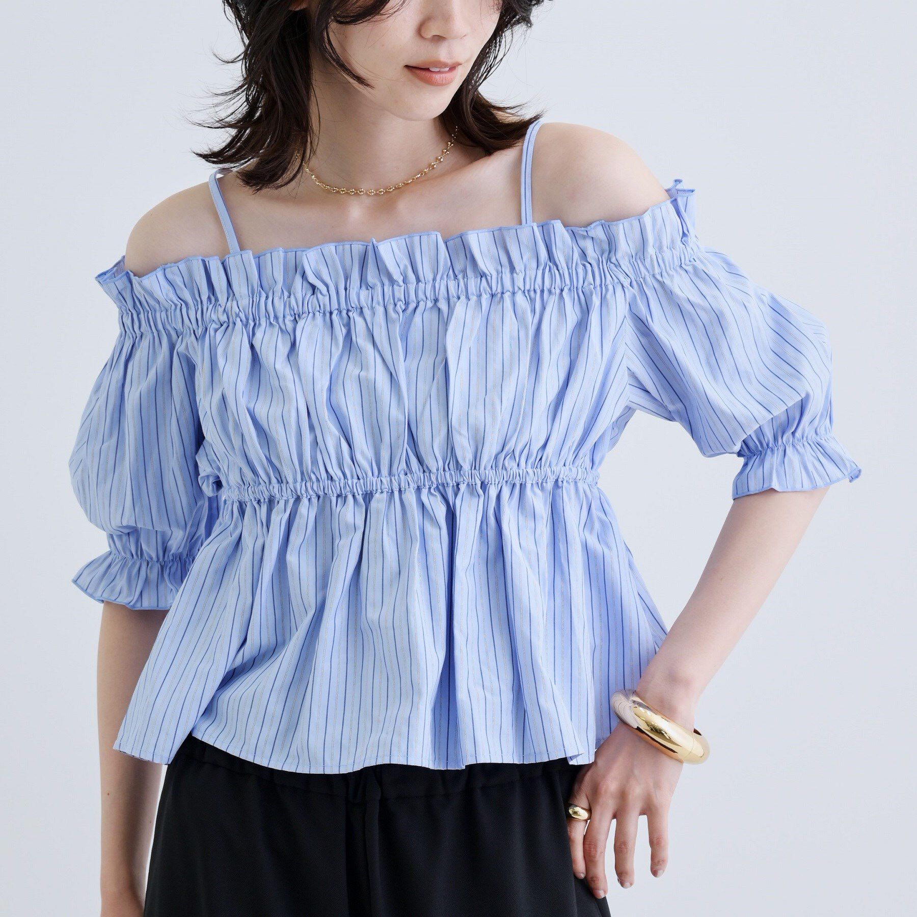 GALLEST「【一部店舗限定】オフショルシャーリングブラウス」|シャツ・ブラウス|サックスブルー(39