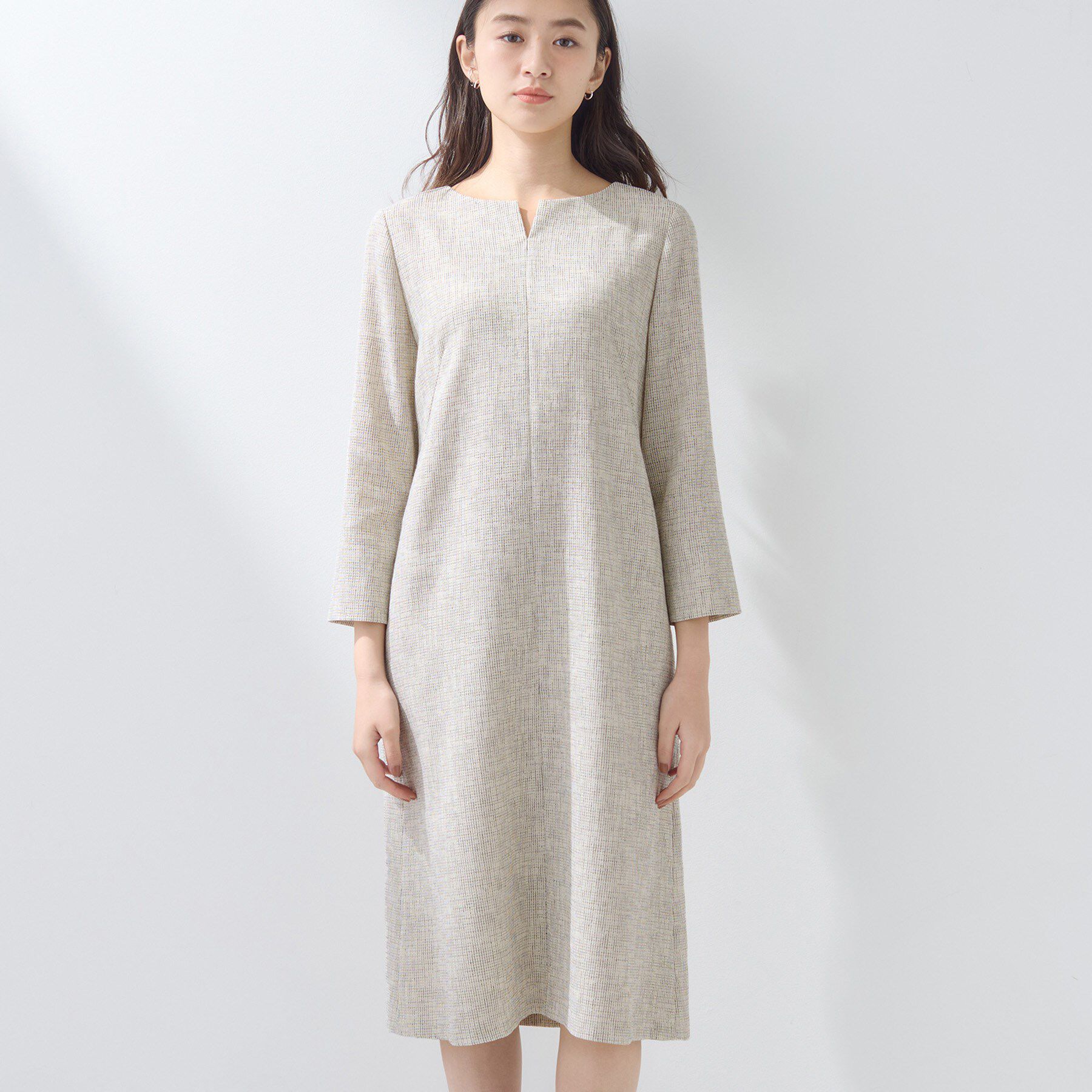 INDIVI「【軽量／SETUP可能】ストレッチツイードAラインワンピース」|ワンピース|