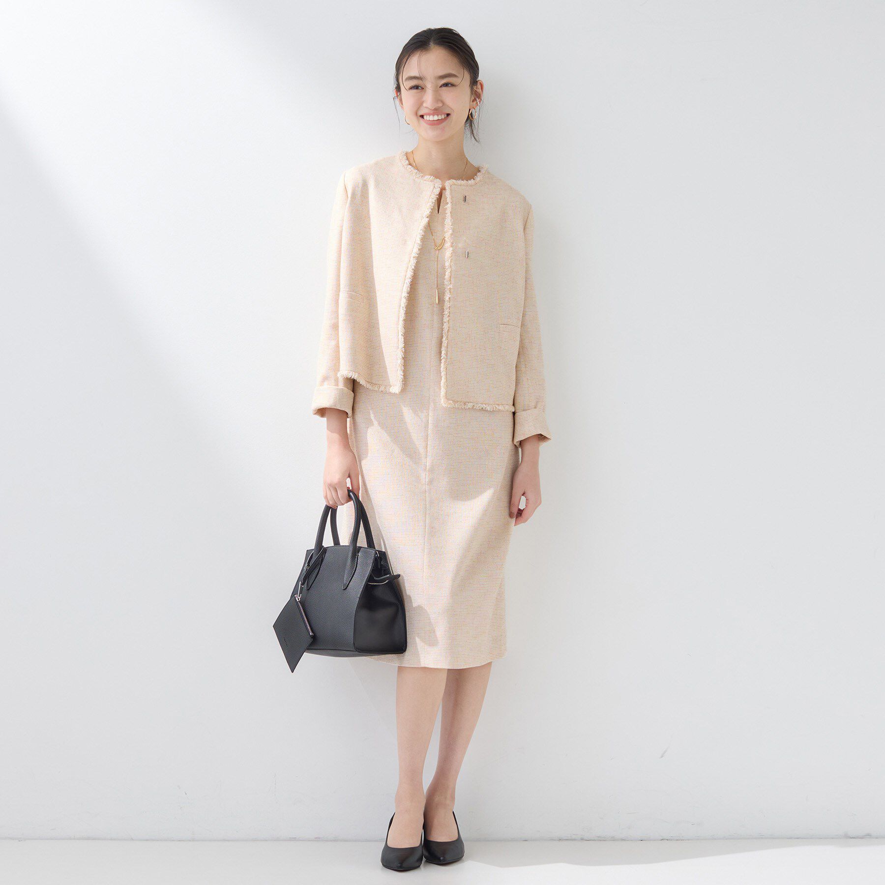 INDIVI「【軽量／SETUP可能】ストレッチツイードAラインワンピース」|ワンピース|