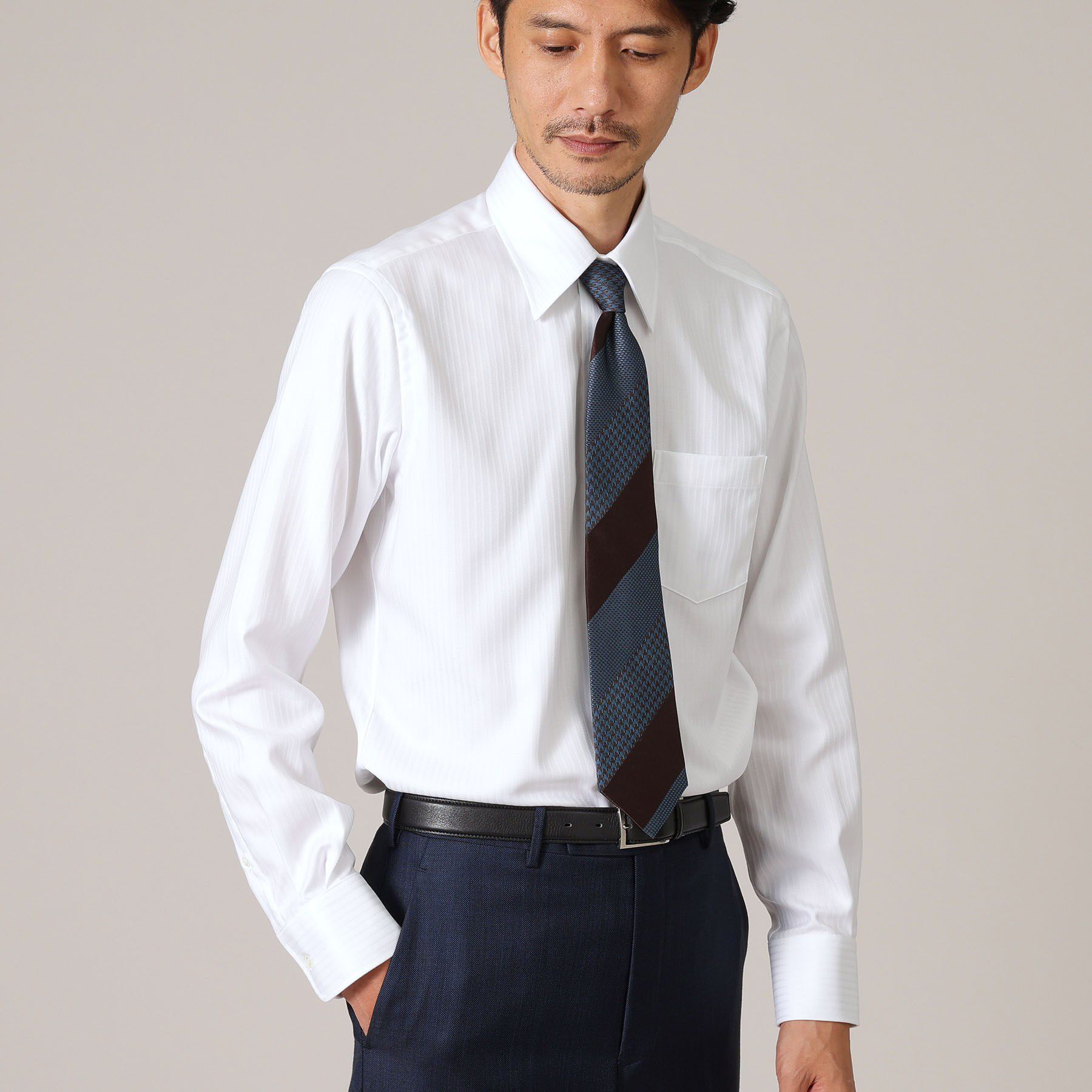 TAKEO KIKUCHI「【Made in JAPAN】ドビーストライプ ドレス シャツ」|シャツ・ブラウス|ホワイト(001)