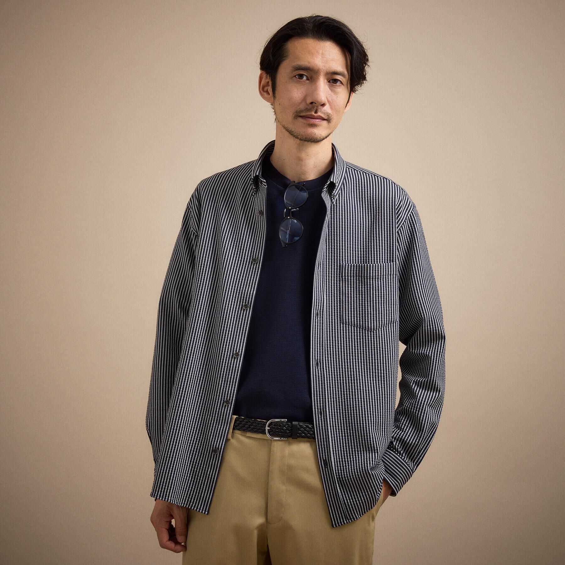 TAKEO KIKUCHI「【抗菌防臭/シーズンレス】シアサッカー ジャージシャツ」|シャツ・ブラウス|