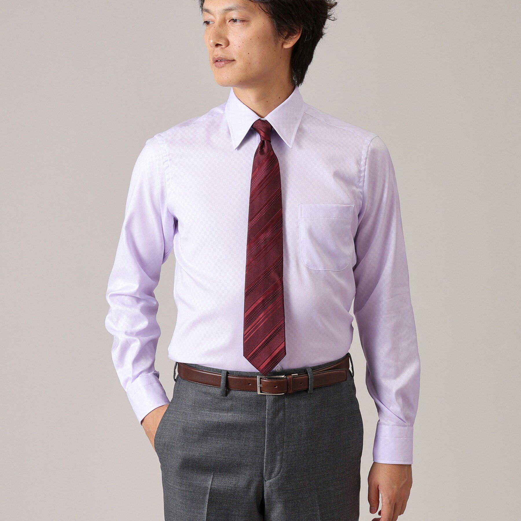 TAKEO KIKUCHI「【Made in JAPAN】市松紋 ドレスシャツ」|シャツ・ブラウス|パープル(081)