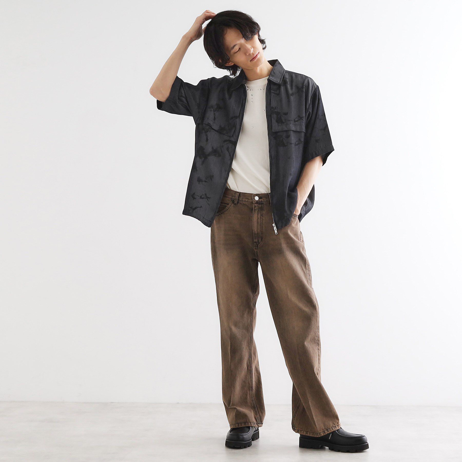 tk.TAKEO KIKUCHI「ブラープリントシャンブレーシャツアウター」|シャツ・ブラウス|