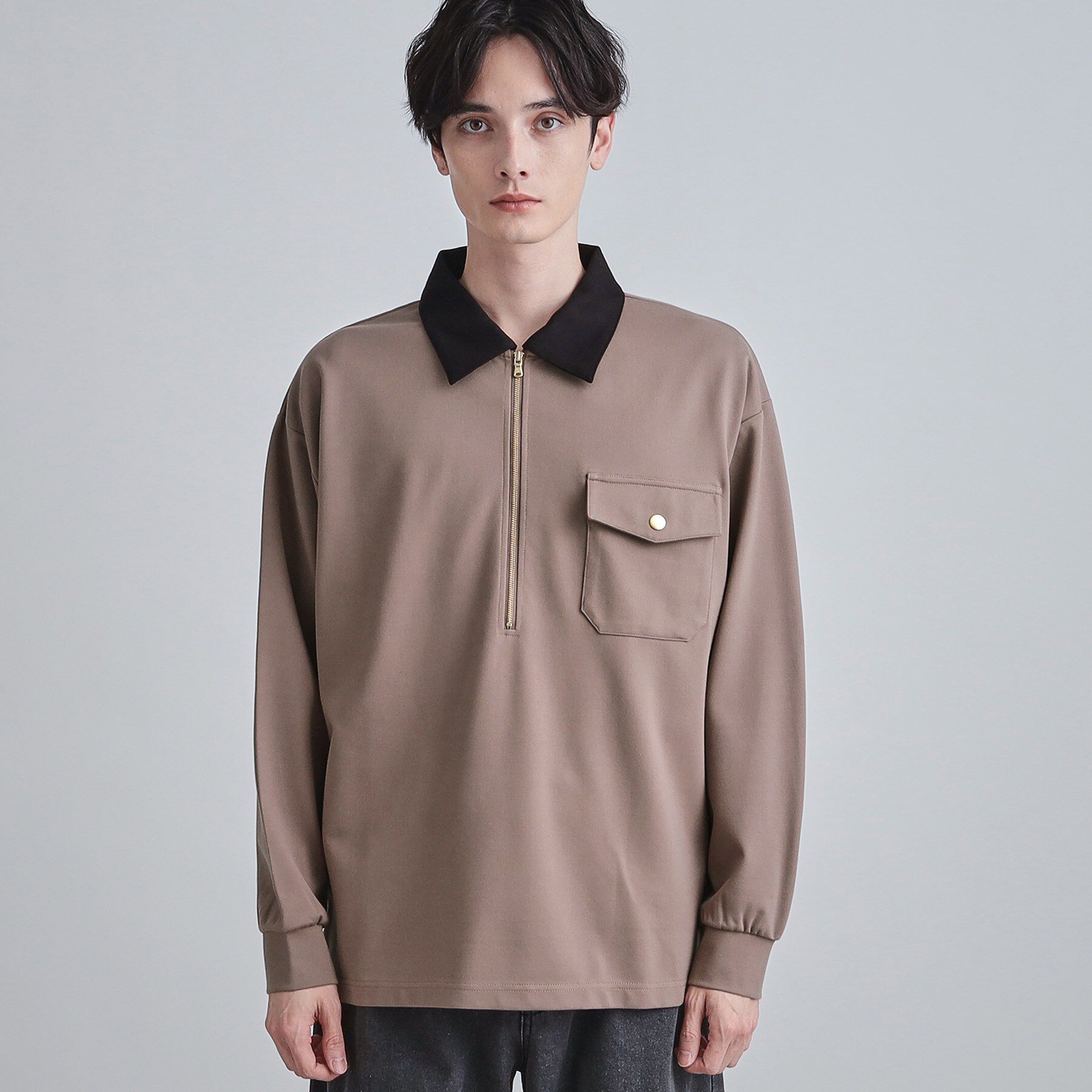 tk.TAKEO KIKUCHI「ハードポンチクレリックハーフジップカットソー/ポケット/襟配色/バイカラー」|Tシャツ・カットソー|