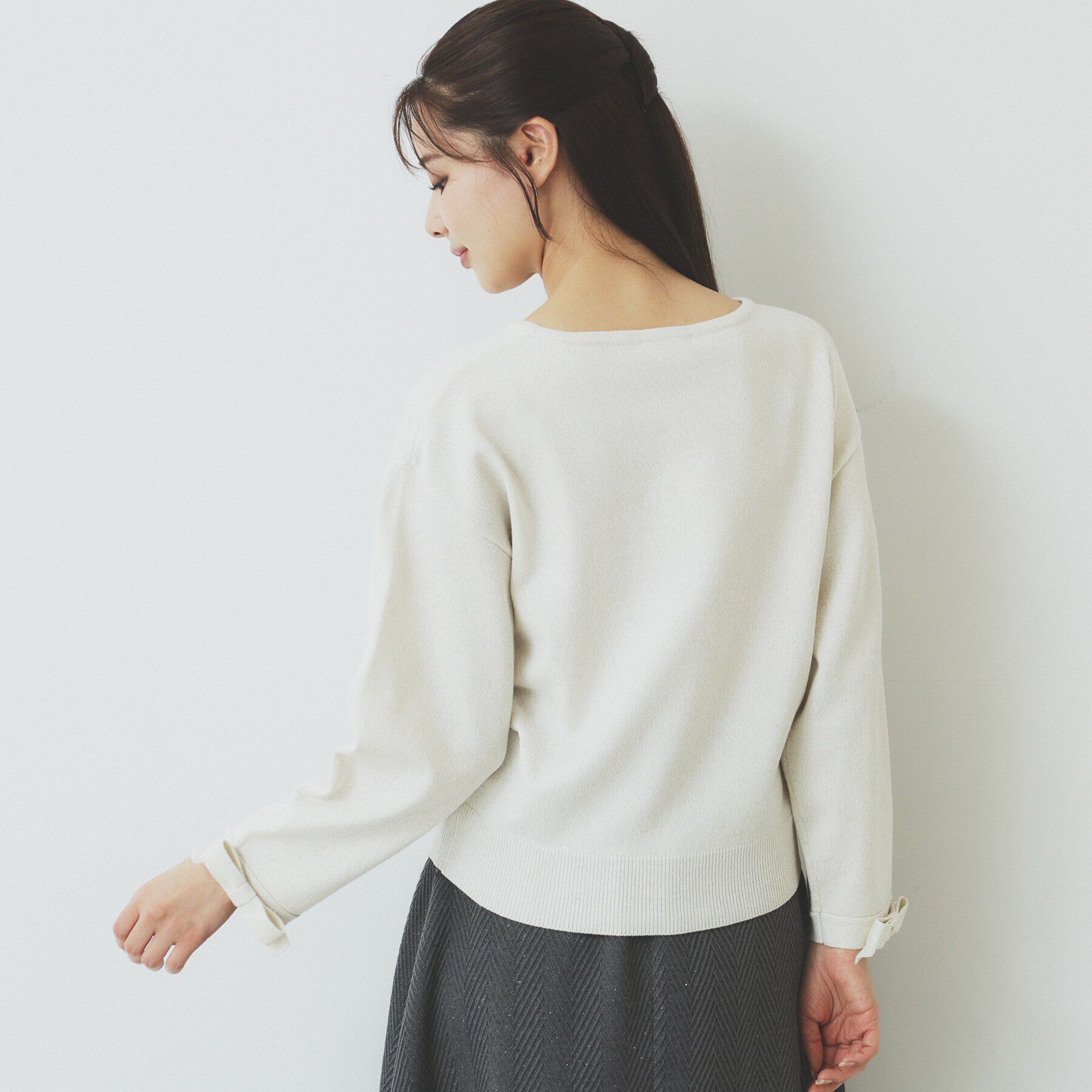 index「ラメリボンスリーブ二ット【洗濯機洗い可/抗ピル】」|ニット・セーター|