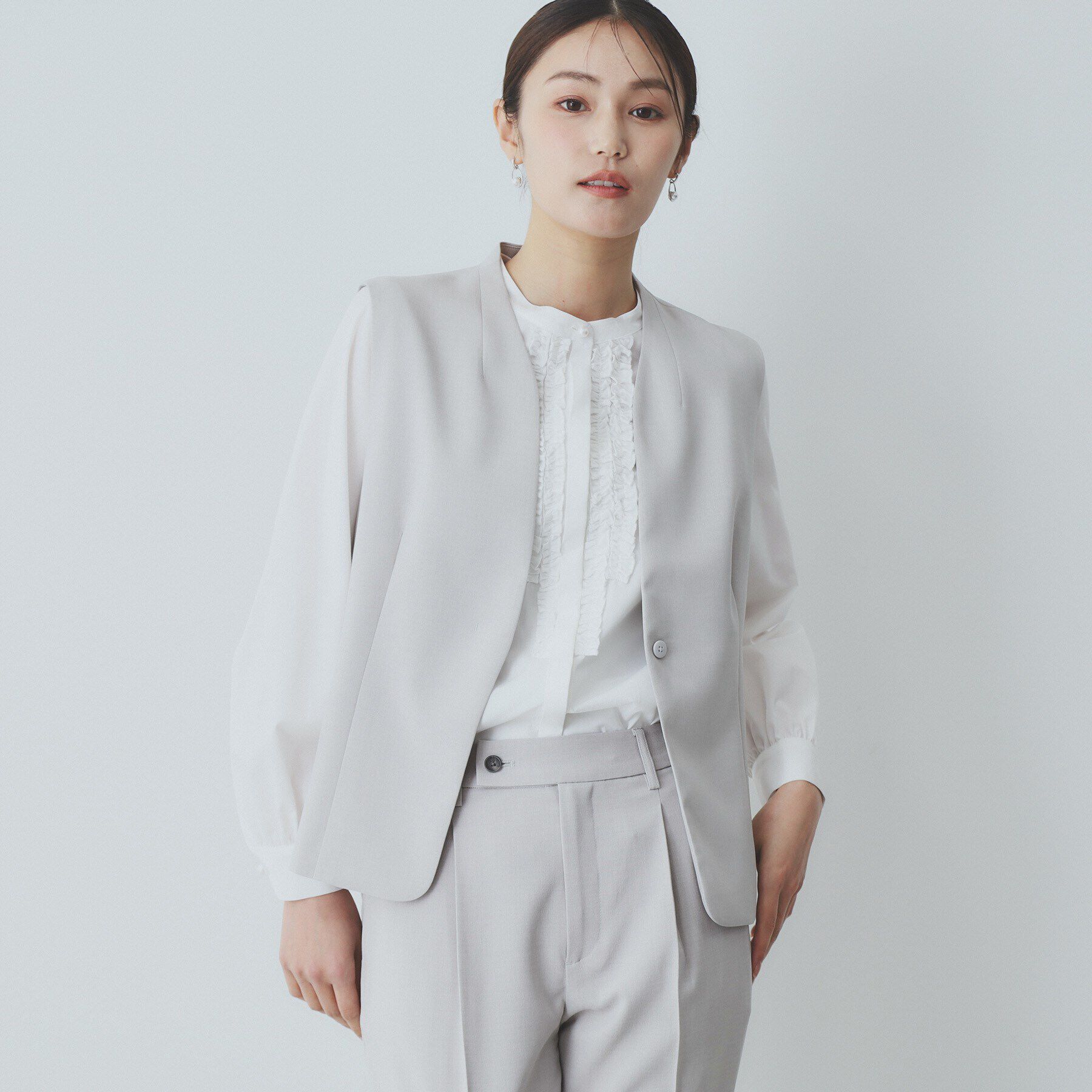 index「ドライタッチストレッチノーカラージレ/セットアップ対応【洗濯機洗い可/イージーアイロン】」|ベスト・ジレ|