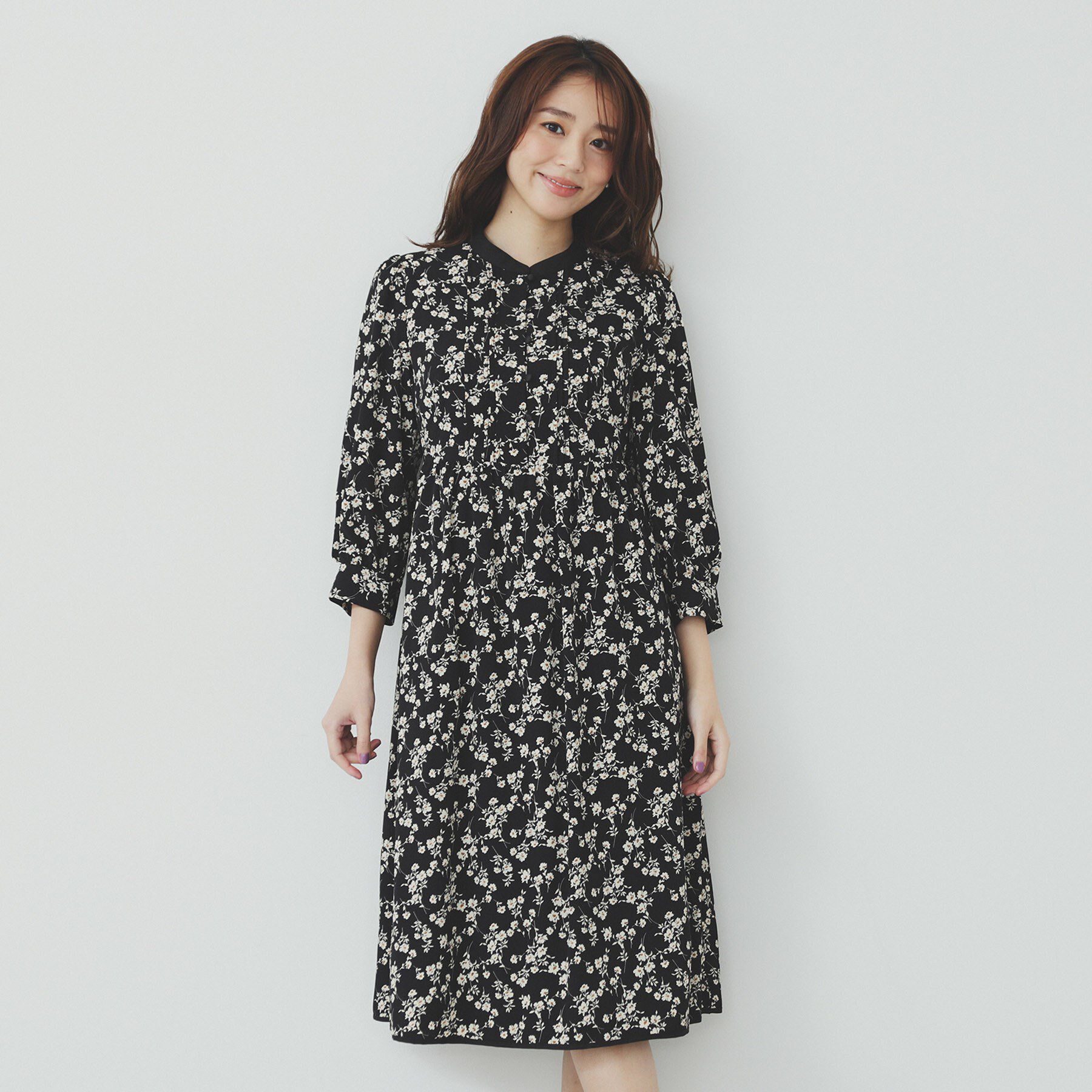 index「ミニフラワープリント バイカラーワンピース【洗濯機洗い可/イージーアイロン/防シワ】」|ワンピース|