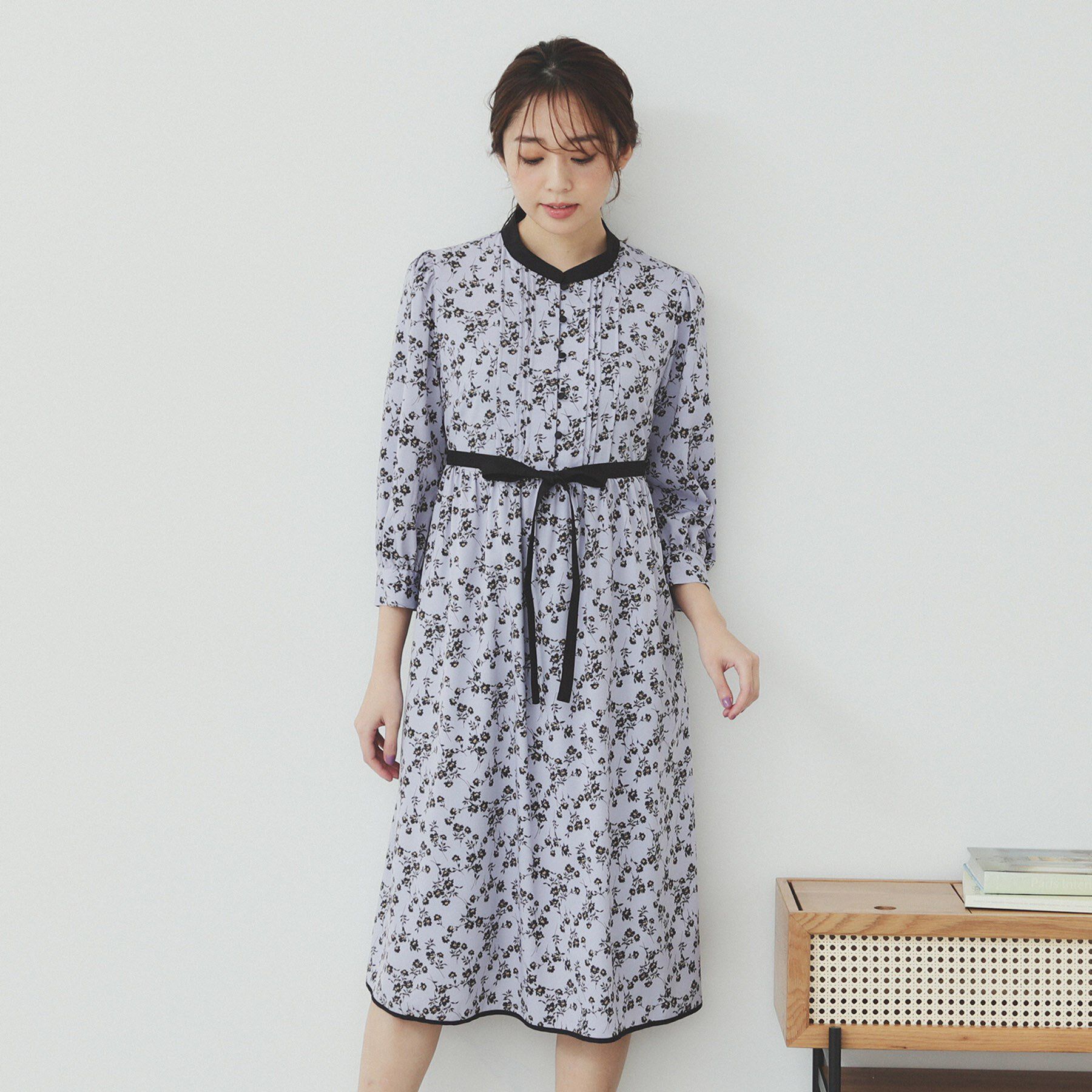 index「ミニフラワープリント バイカラーワンピース【洗濯機洗い可/イージーアイロン/防シワ】」|ワンピース|