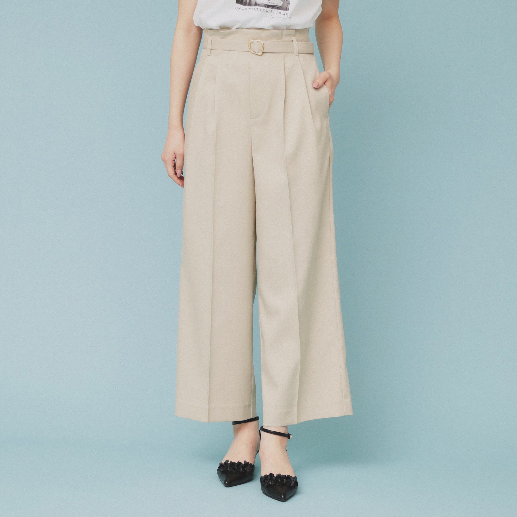 index「ベルト付ストレッチワイドパンツ【防シワ/イージーアイロン/洗濯機洗い可】」|その他|