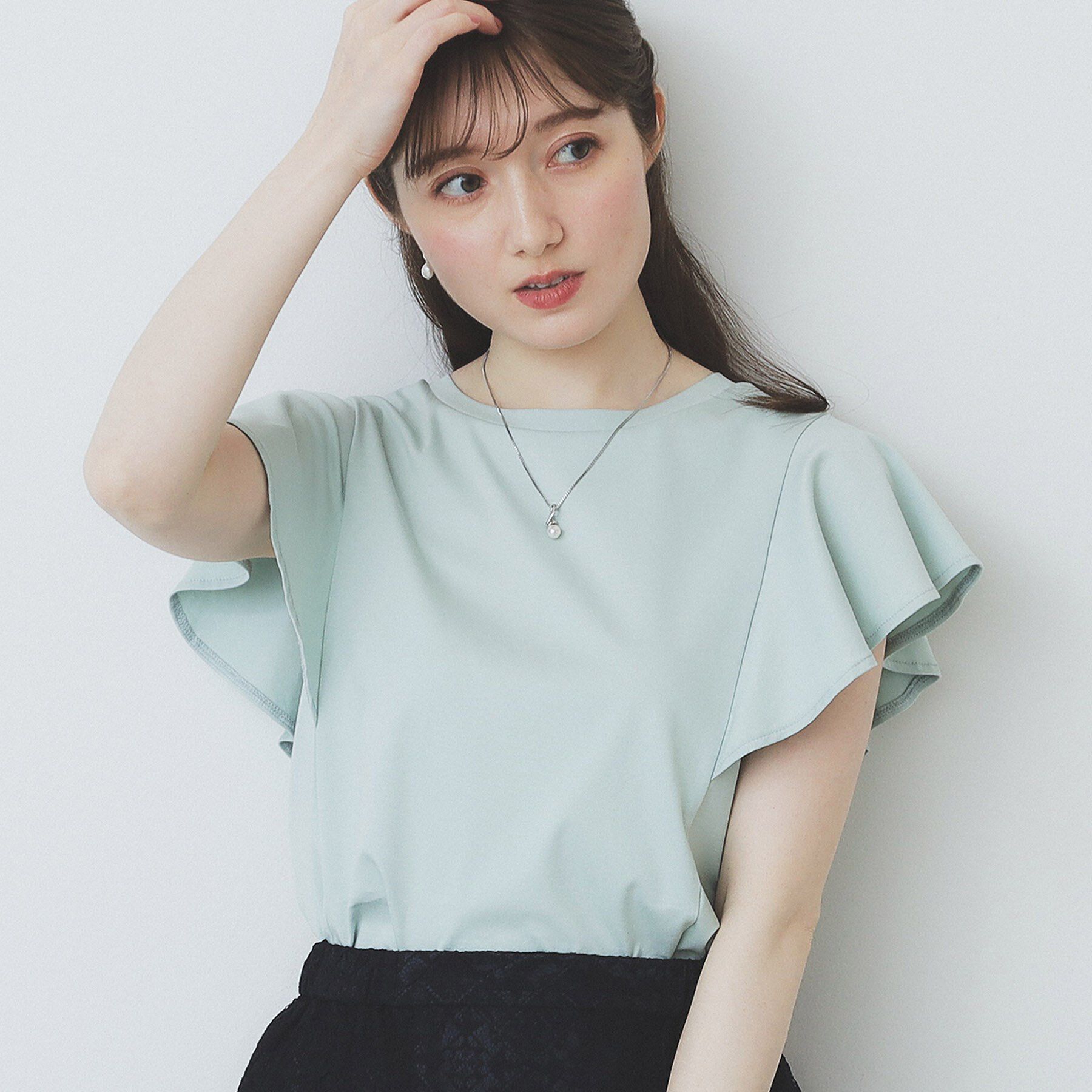 index「《美人百花掲載/XS-3Lサイズ》フレアスリーブバックシャントップス【接触冷感/UVケア/洗濯機洗い」|Tシャツ・カットソー|ミントグリーン(02
