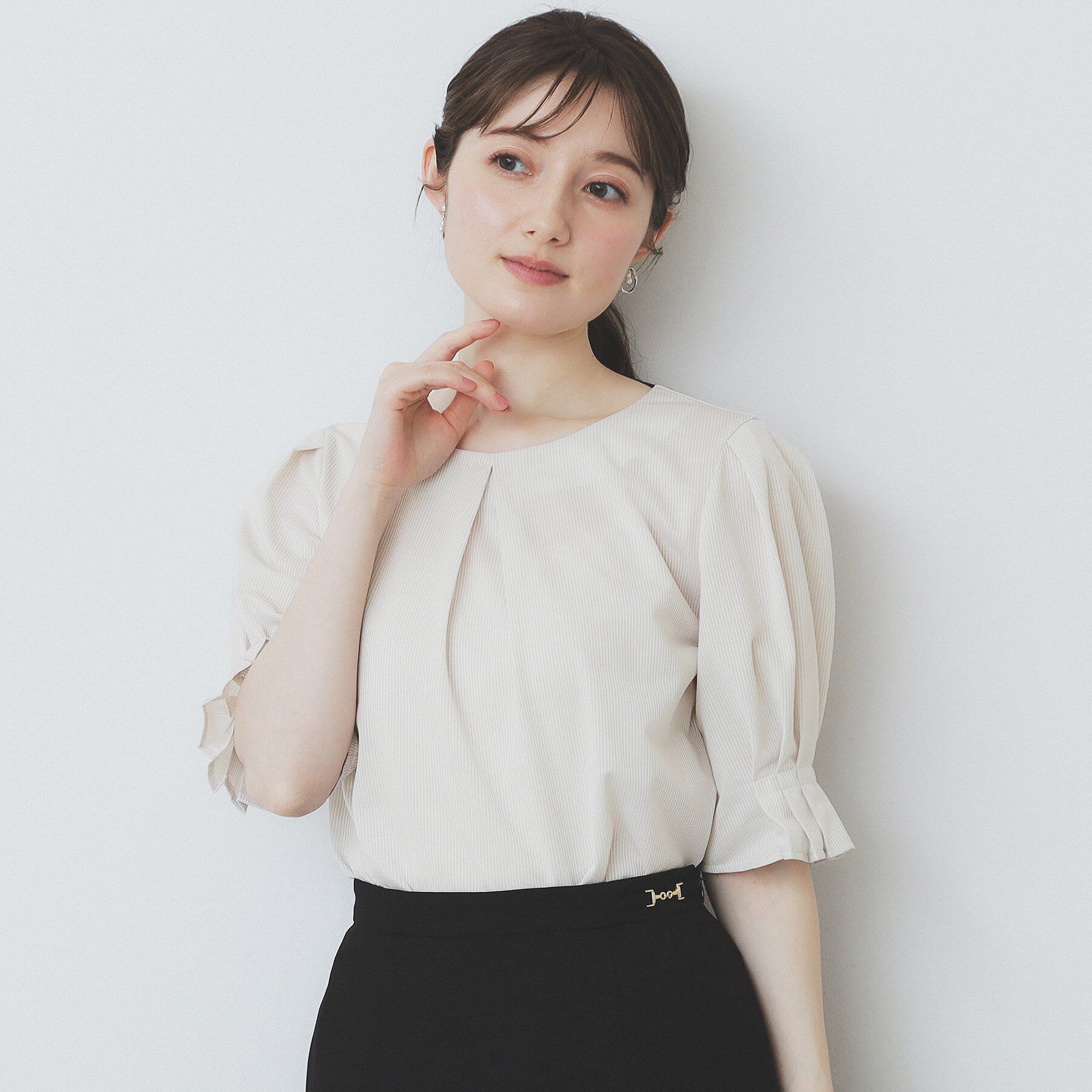 index「ストライプジャージタックスリーブトップス【吸水速乾/洗濯機洗い可】」|Tシャツ・カットソー|