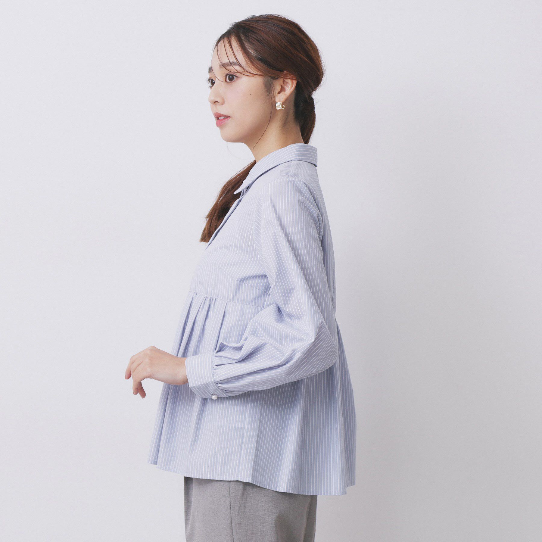 index「ラメストライプ衿付きペプラムブラウス【洗濯機OK/イージーアイロン/防シワ】《6col》」|シャツ・ブラウス|