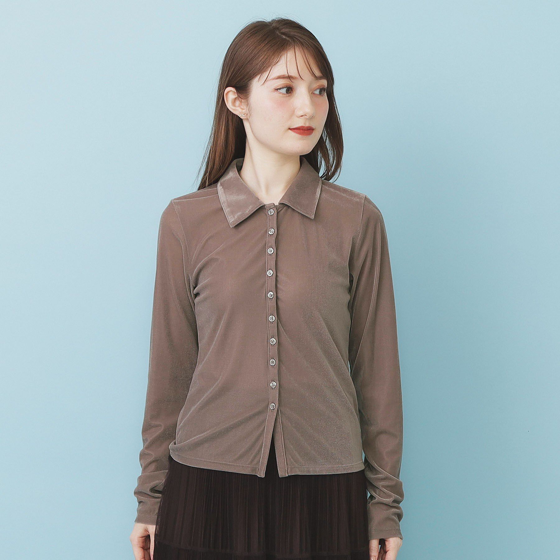 index「衿付きベロアジャージトップス【洗濯機OK】」|Tシャツ・カットソー|