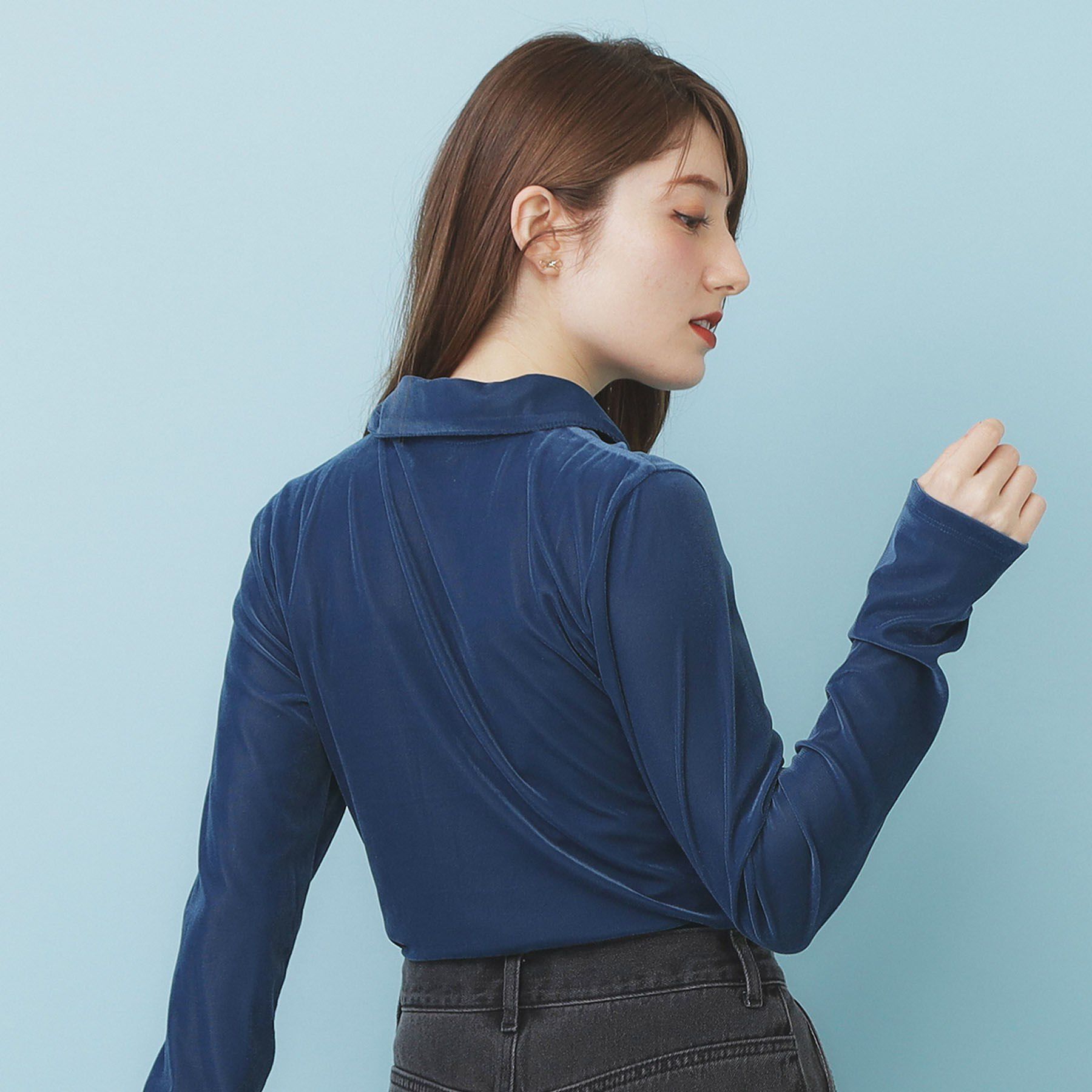 index「衿付きベロアジャージトップス【洗濯機OK】」|Tシャツ・カットソー|