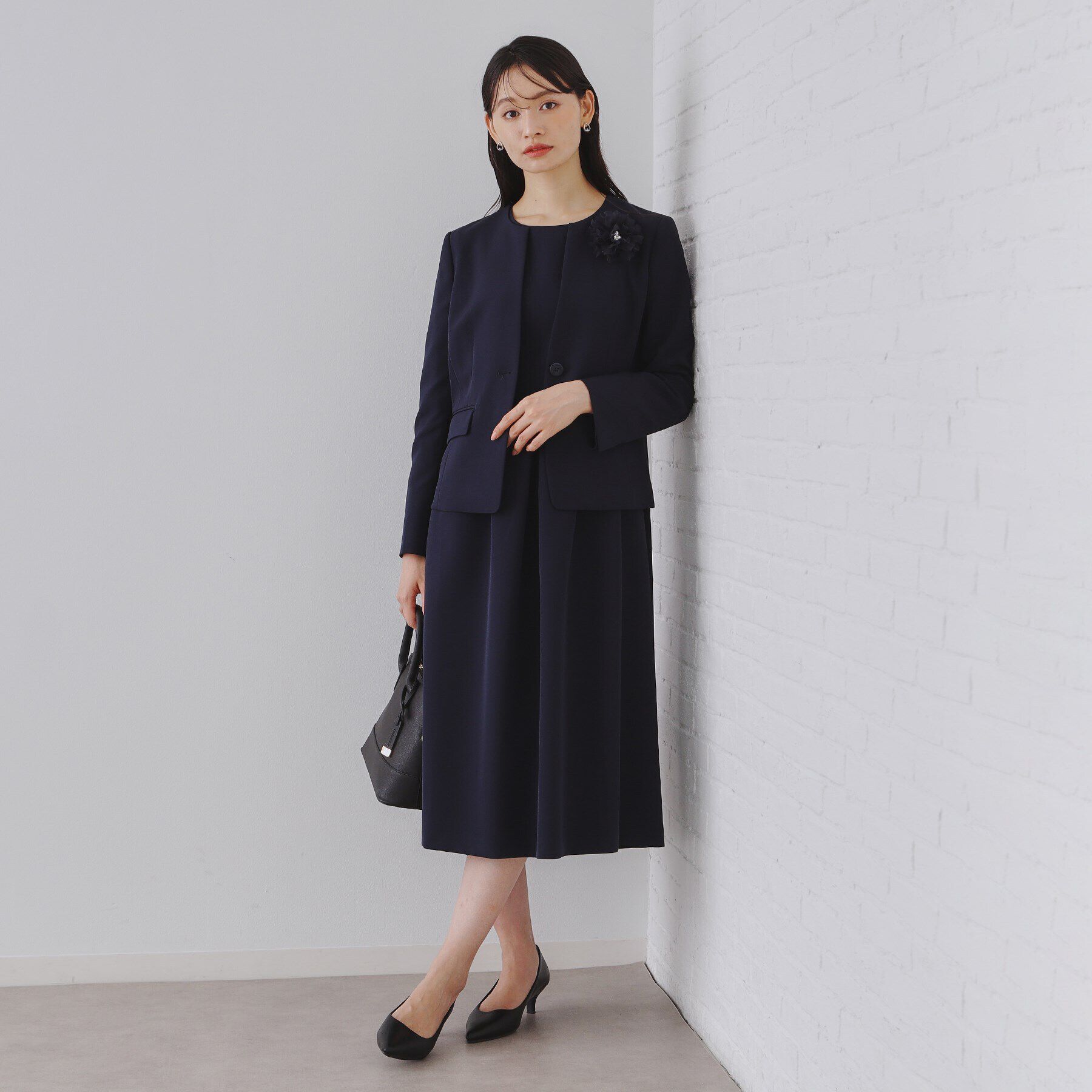 OPAQUE.CLIP「《通勤/セットアップ対応》タックフレアワンピース/ダブルクロス【洗濯機洗い可】」|ワンピース|