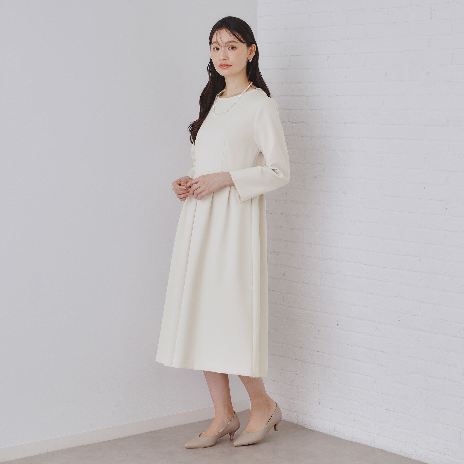 OPAQUE.CLIP「《通勤/セットアップ対応》タックフレアワンピース/ダブルクロス【洗濯機洗い可】」|ワンピース|
