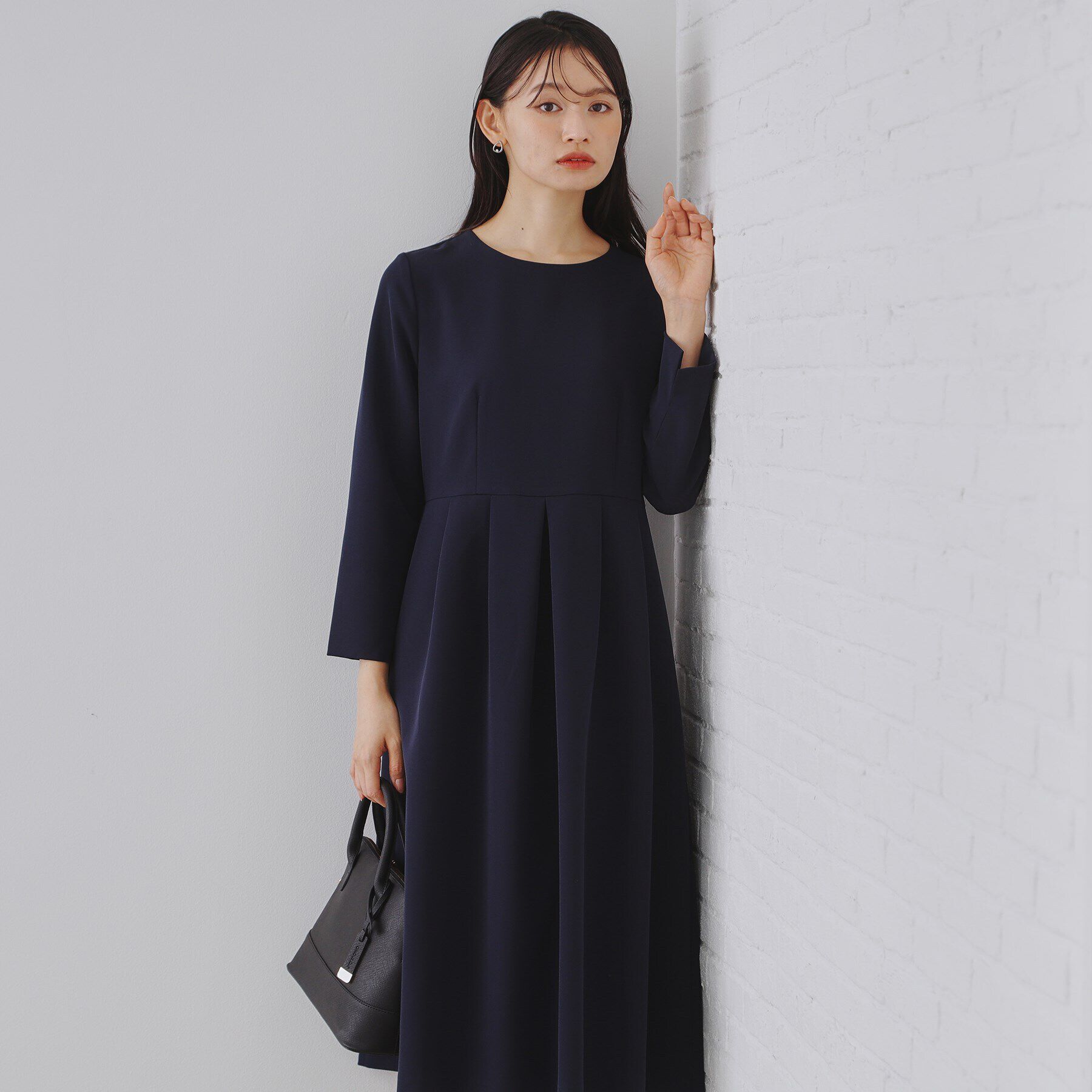 OPAQUE.CLIP「《通勤/セットアップ対応》タックフレアワンピース/ダブルクロス【洗濯機洗い可】」|ワンピース|