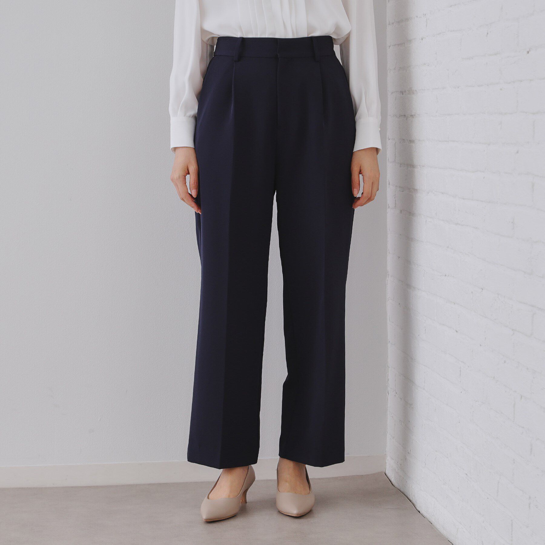 OPAQUE.CLIP「《通勤/セットアップ対応》ワイドパンツ/ダブルクロス【洗濯機洗い可】」|その他|ネイビー(094)