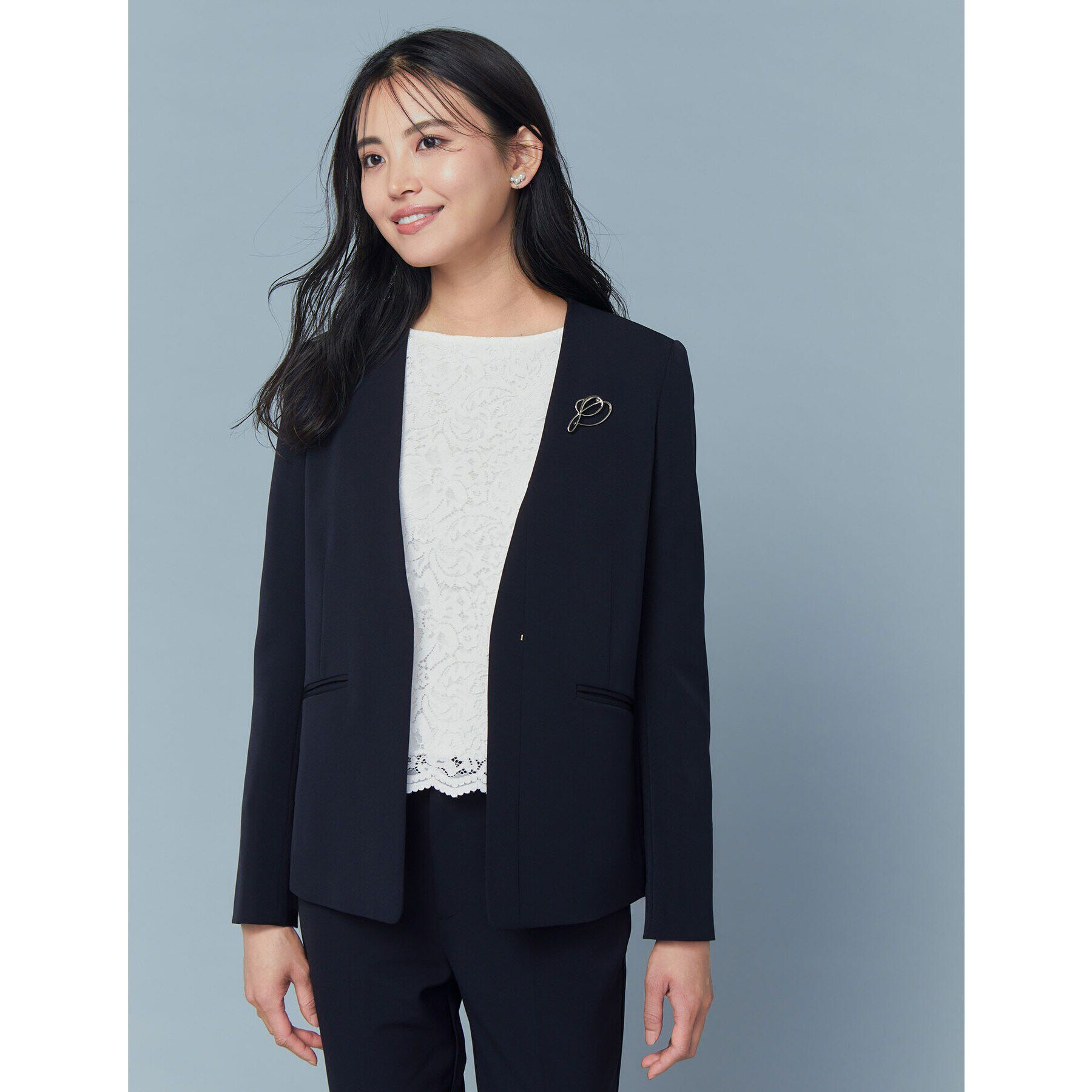 OPAQUE.CLIP「《通勤/セットアップ対応》Vネックジャケット/ダブルクロス【洗濯機洗い可】」|ノーカラージャケット|